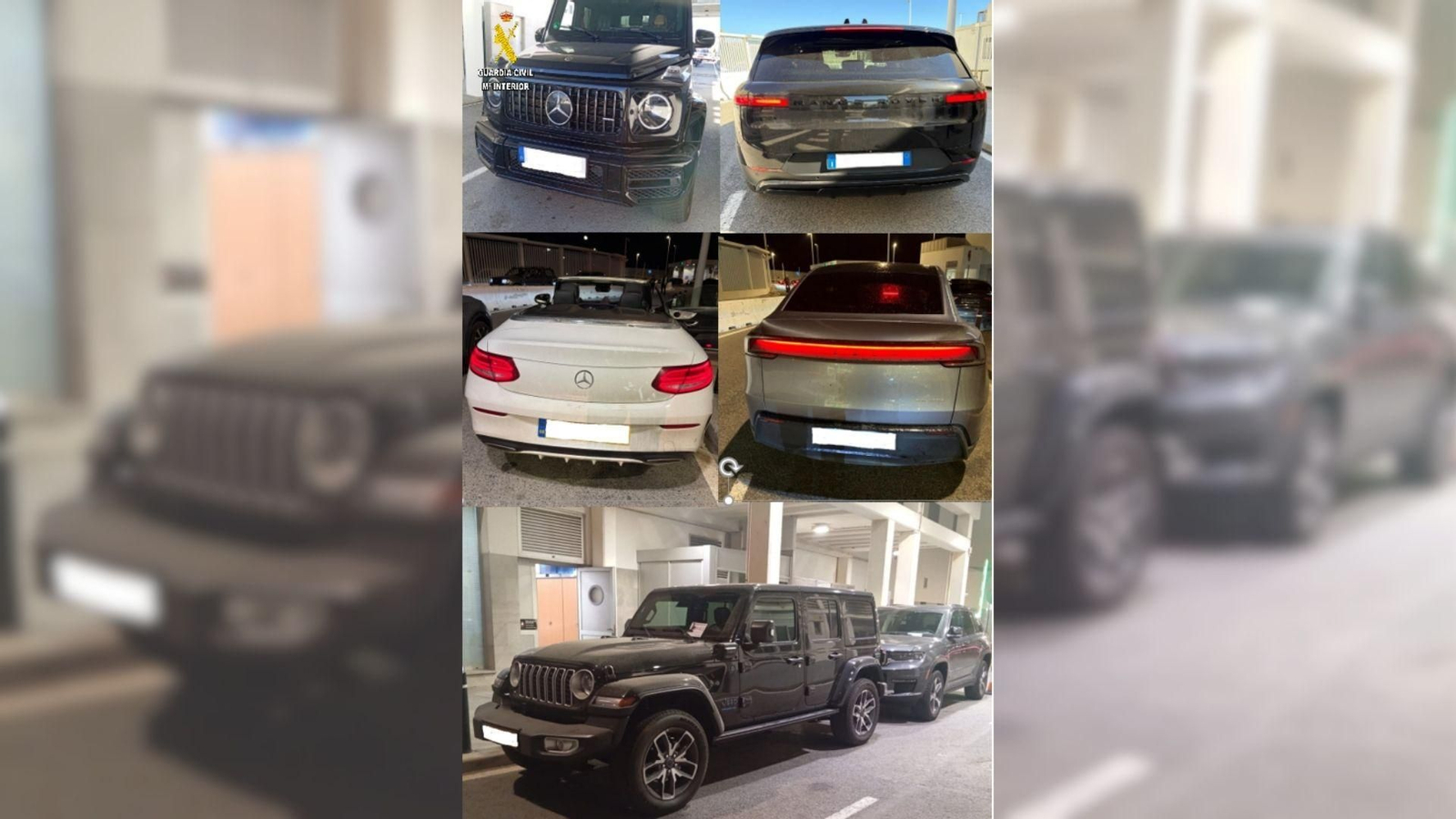 Algunos de los vehículos robados que iban a ser embarcados rumbo a Marruecos y que la Guardia Civil ha recuperado en Tarifa.