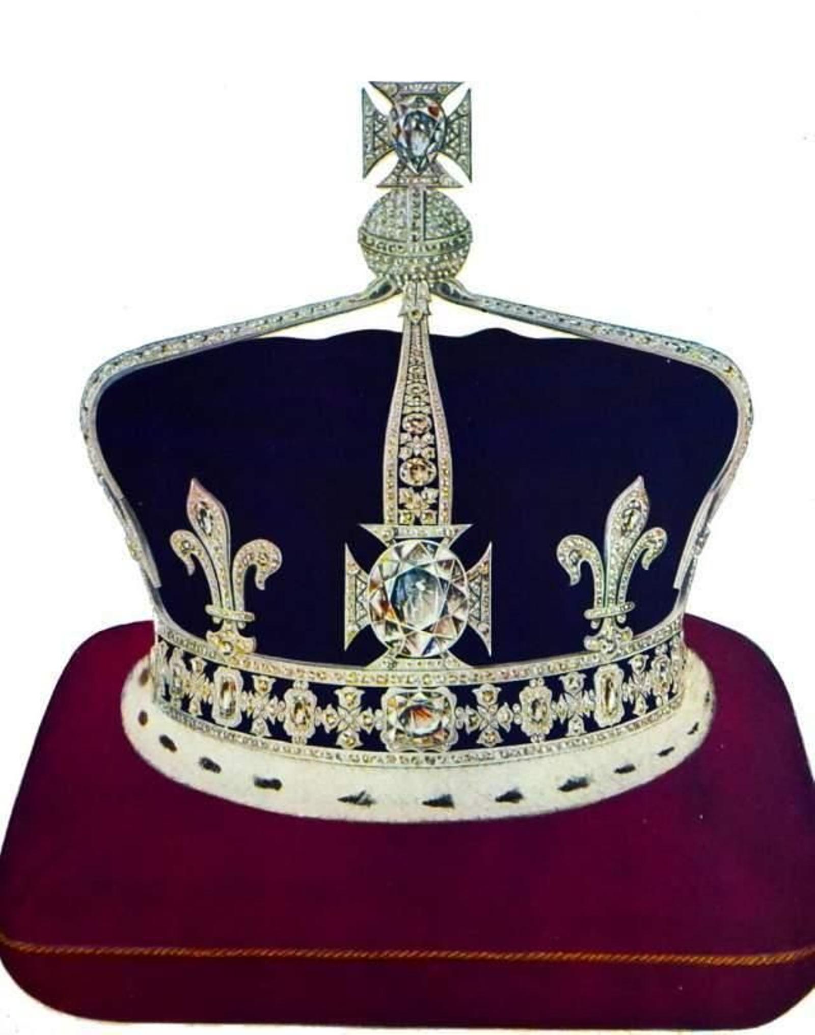 Corona de platino y diamantes que perteneció a la reina madre y que incluye el diamante Koh-i-Noor en el centro.