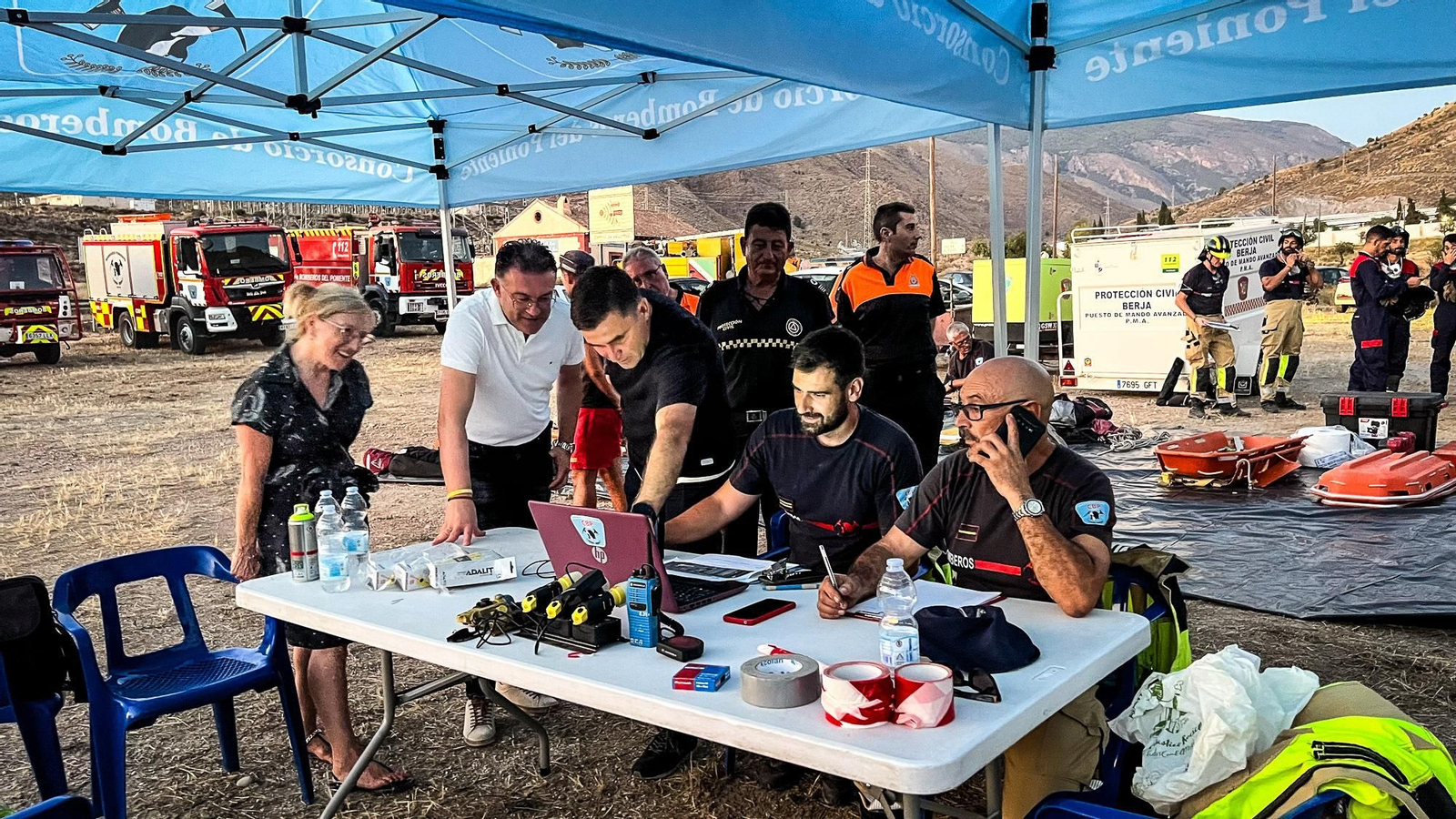 Puesto de control del simulacro.