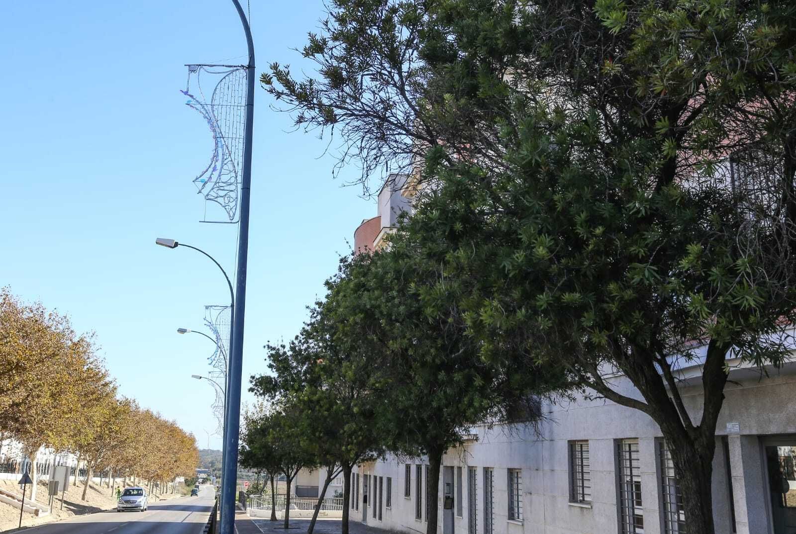 Luces navideñas en farolas de la carretera de Medina.