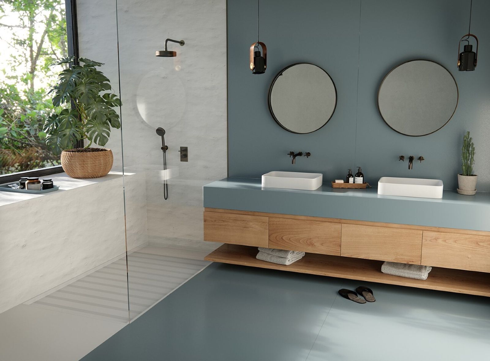 Baño que integra Sunlit Days de Silestone