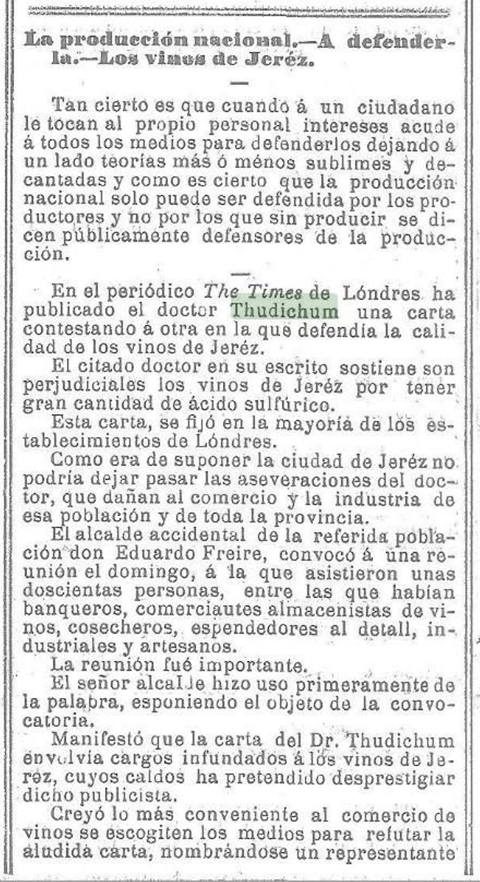 Noticia publicada en La Vanguardia, 1888.