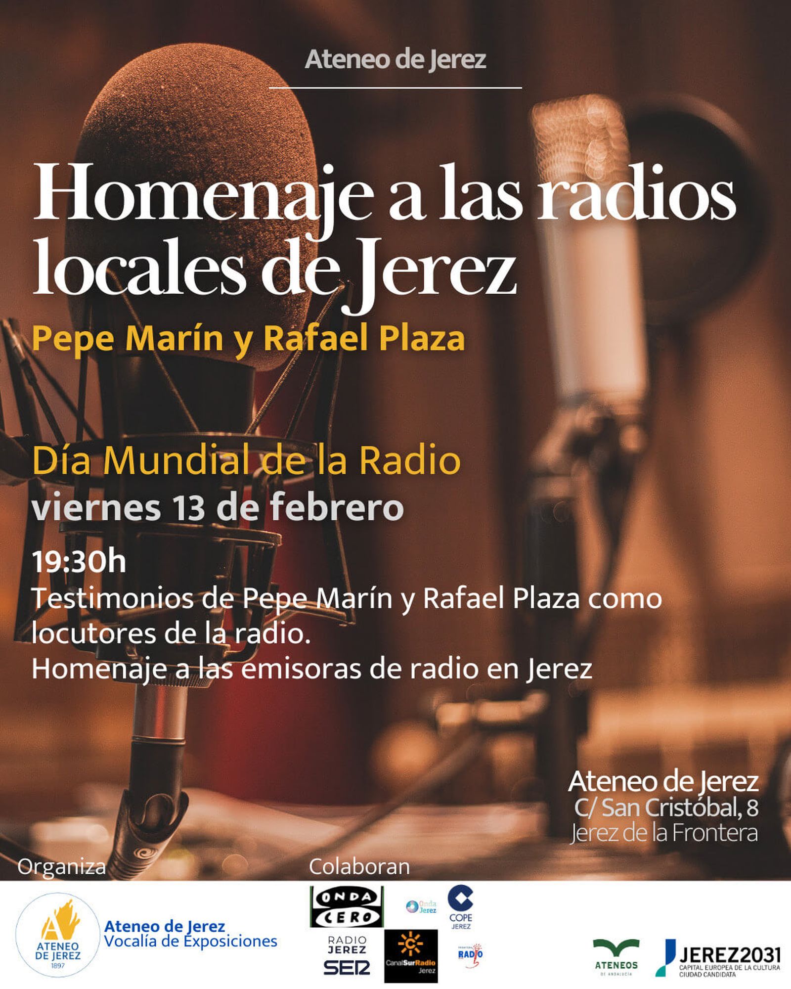 Carte anunciador del homenaje del Ateneo de Jerez a las radios locales.