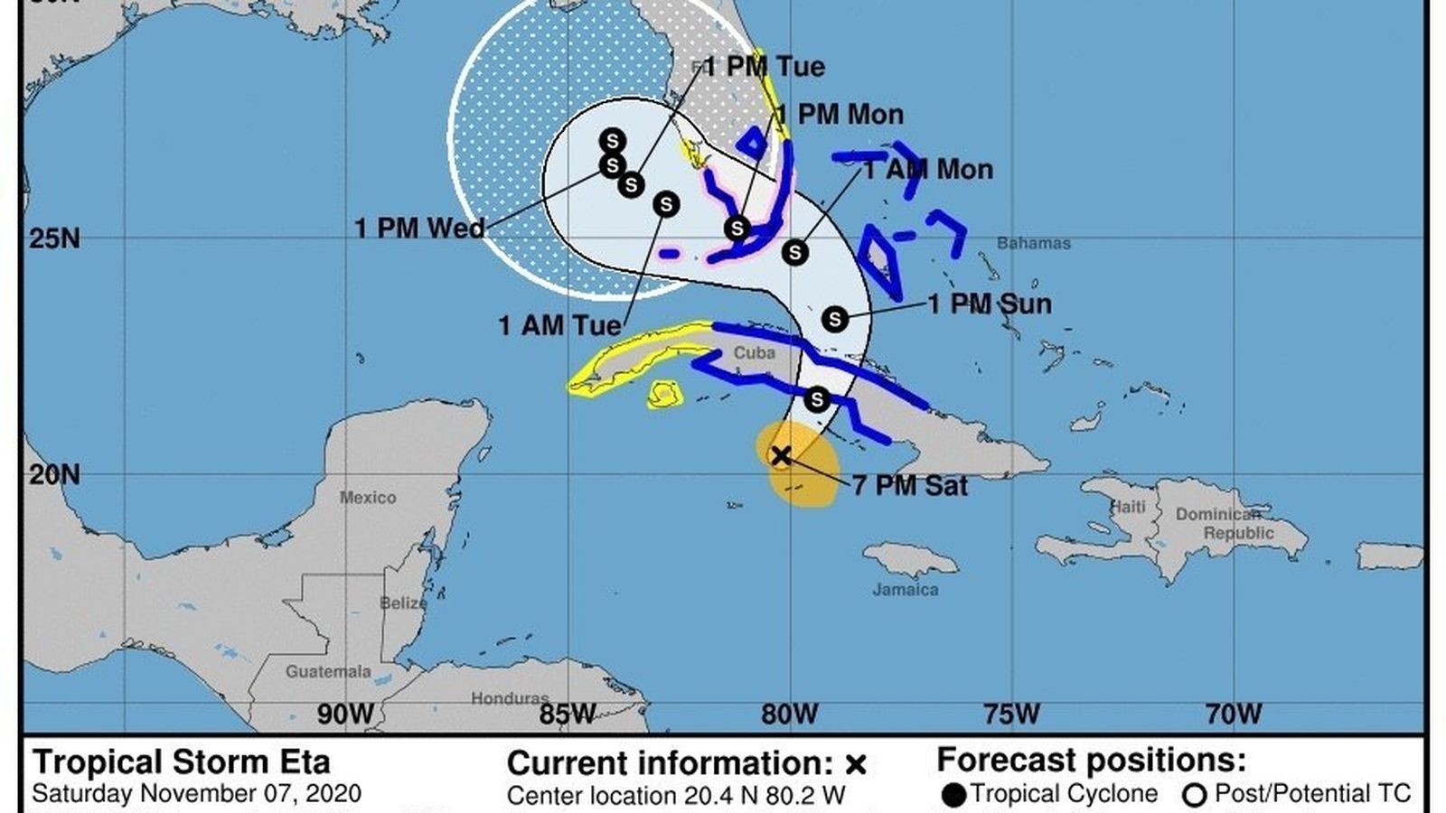 Imagen de la evolución de la tormenta tropical Eta.