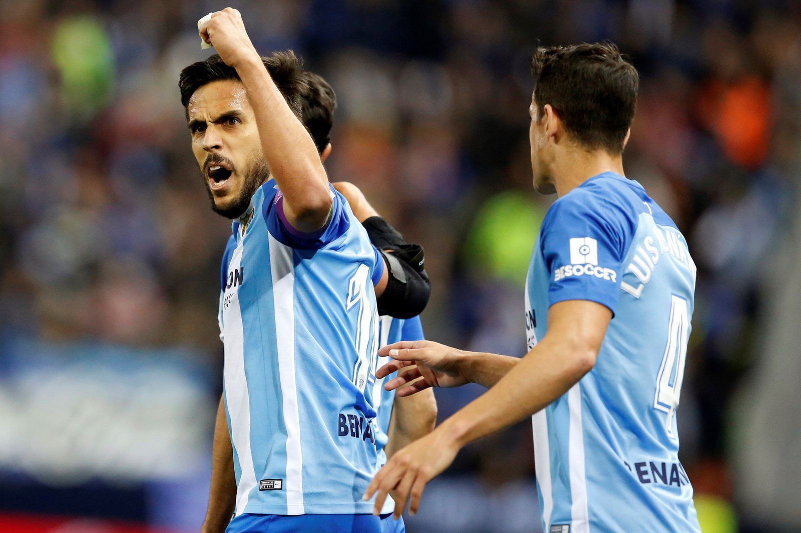 Recio y Luis Hernández, en un partido de la pasada temporada celebrando un gol.