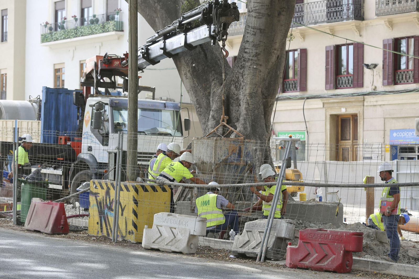 Fotos de la obra a contrarreloj en la Alameda Principal de Málaga