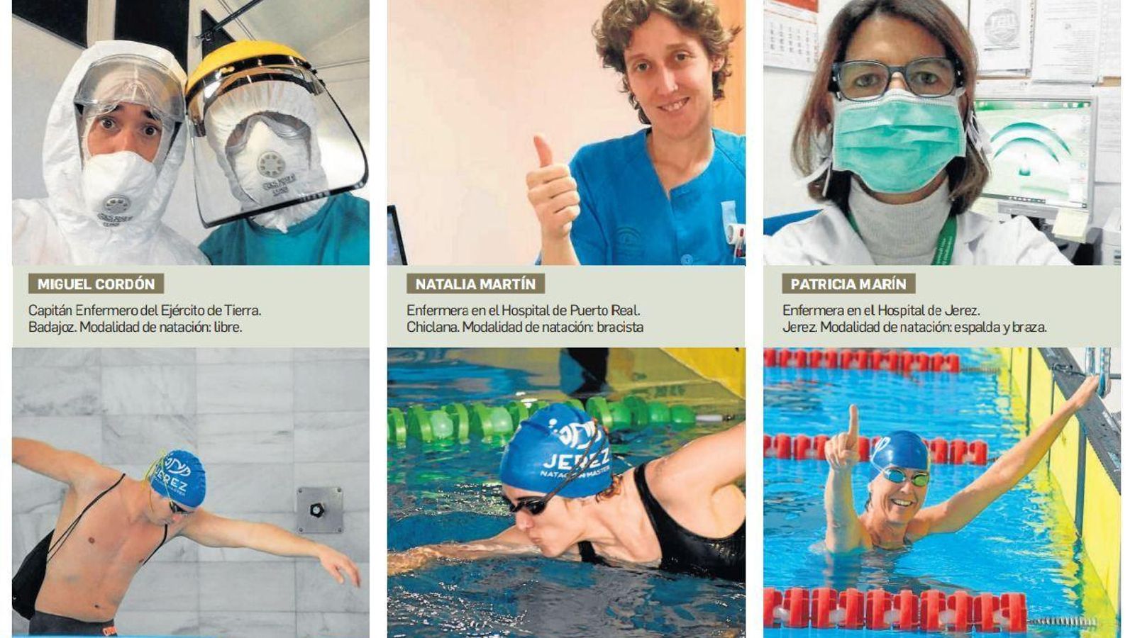 Miguel Cordón, Natalia Martín y Patricia Marín, del Jerez Natación Máster.