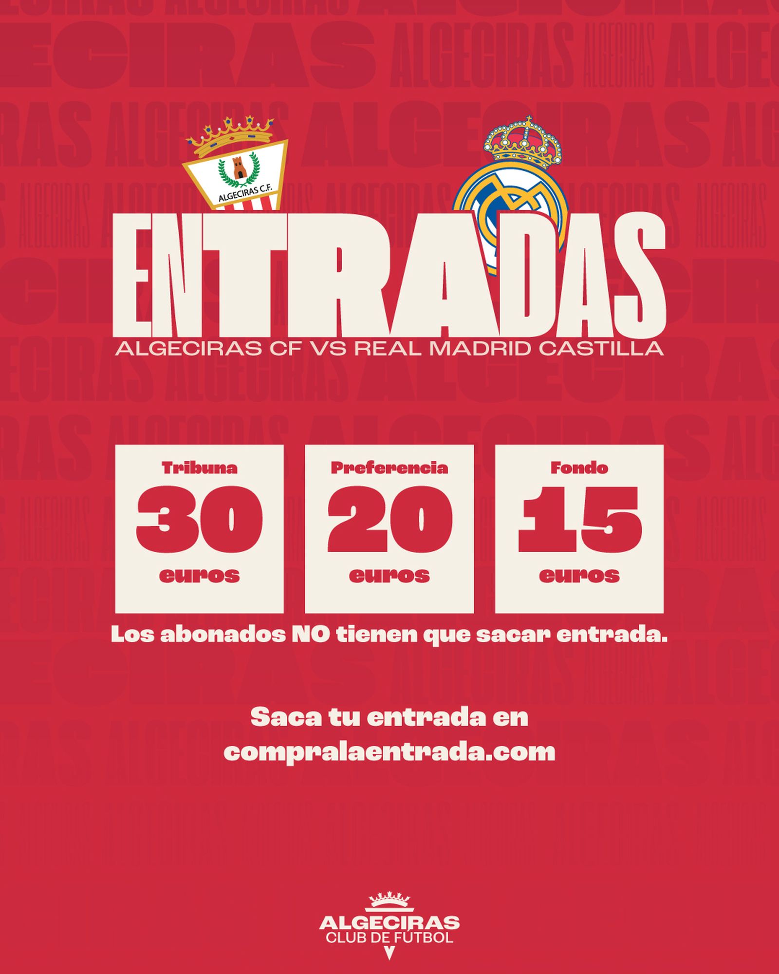Los precios de las entradas para el Algeciras - Castilla.