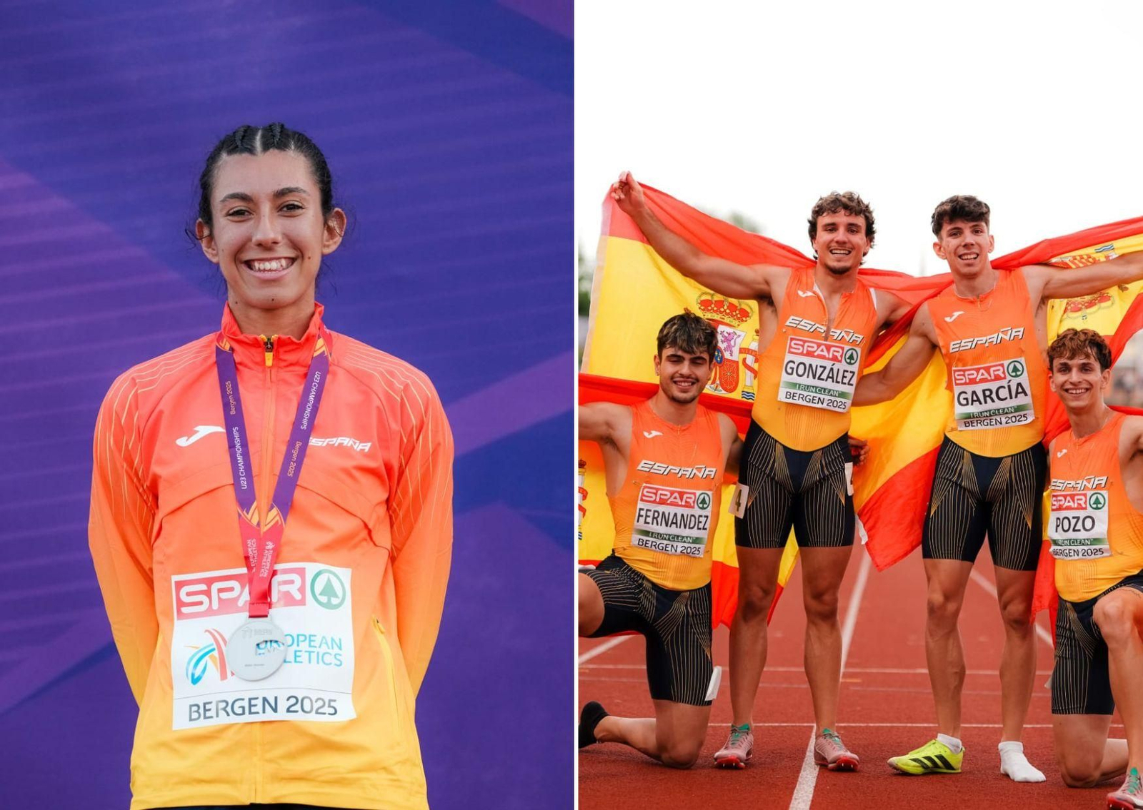 Rocío Arroyo y el relevo 4x400 con Ángel González y sus tres compañeros.