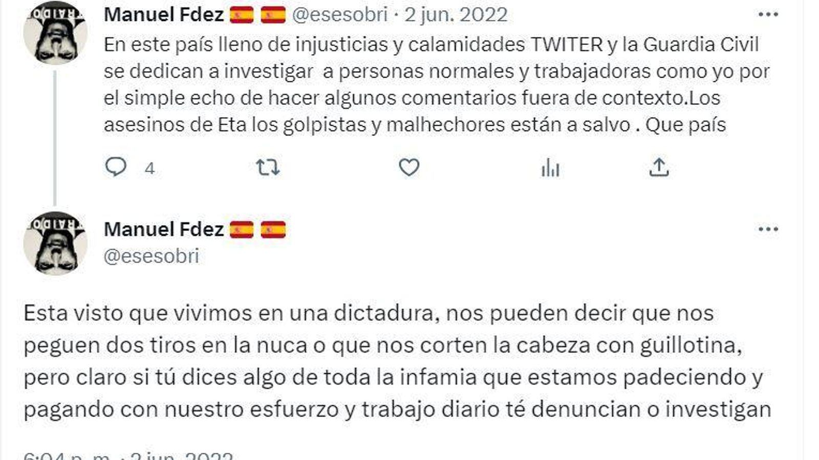 Dos de los mensajes que publicó a modo de despedida tras ser denunciado.