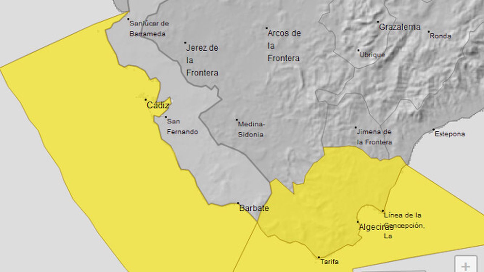 Avisos activos este lunes en Cádiz.