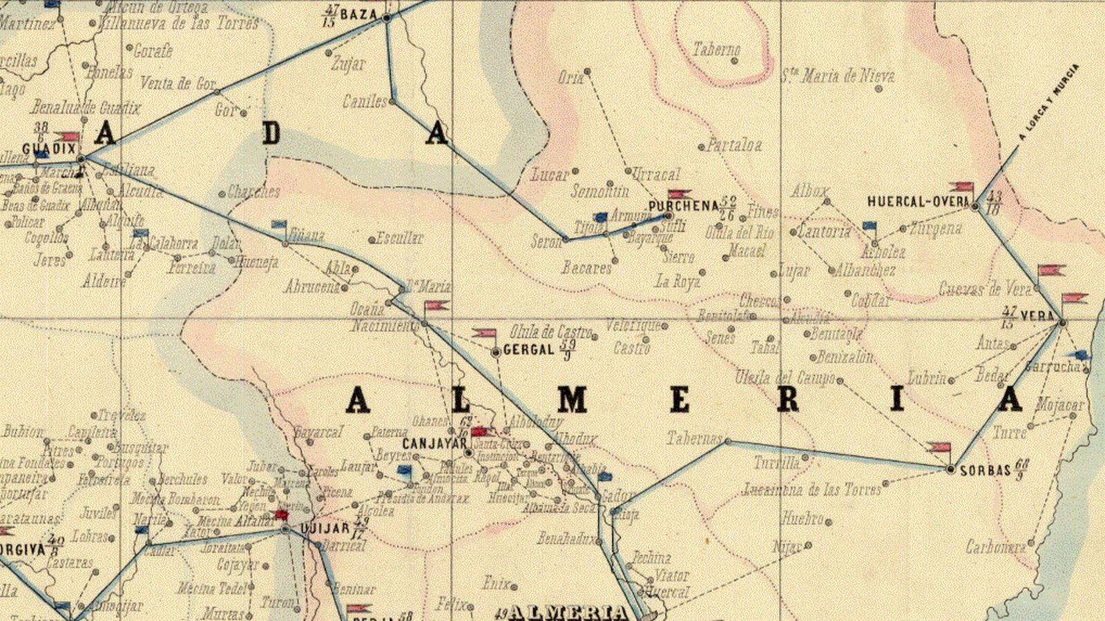 Conducciones de Almería según la Carta de Correos y Postas de la Dirección General de Correos de 1860