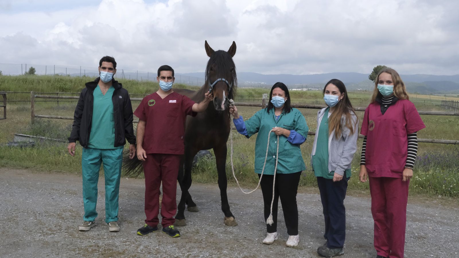 Ana Muñoz sostiene a Toledano en el Centro de Medicina Deportiva Equina.