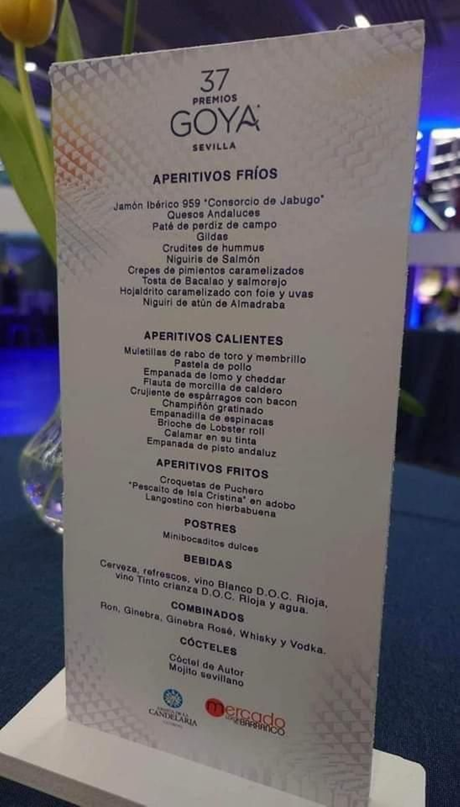 Menú de la Gala de los Premios Goya.