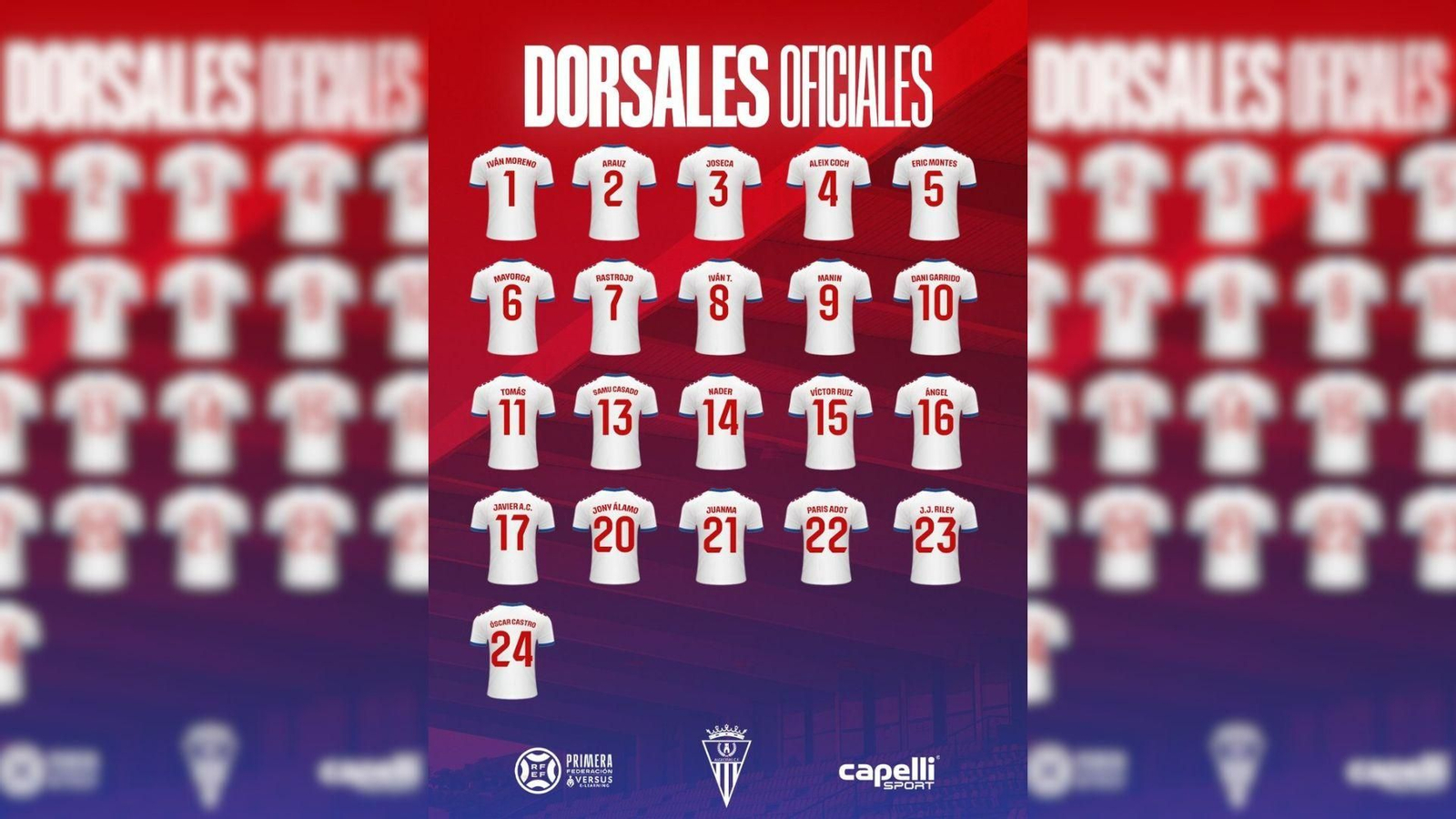 Los dorsales oficiales del Algeciras CF 2025/26.