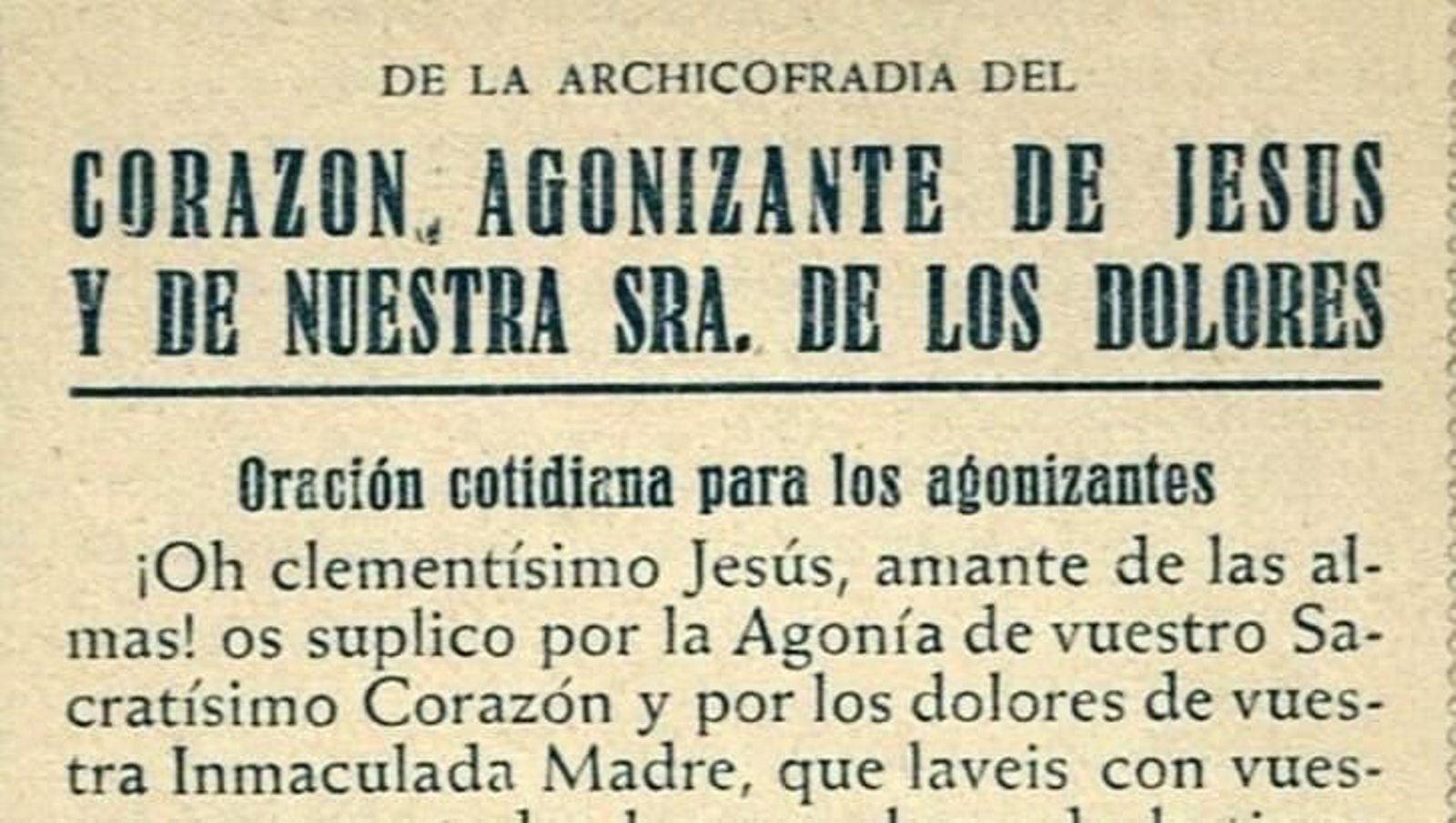 Breve oración de los miembros de la archicofradía de la Santa Agonía.