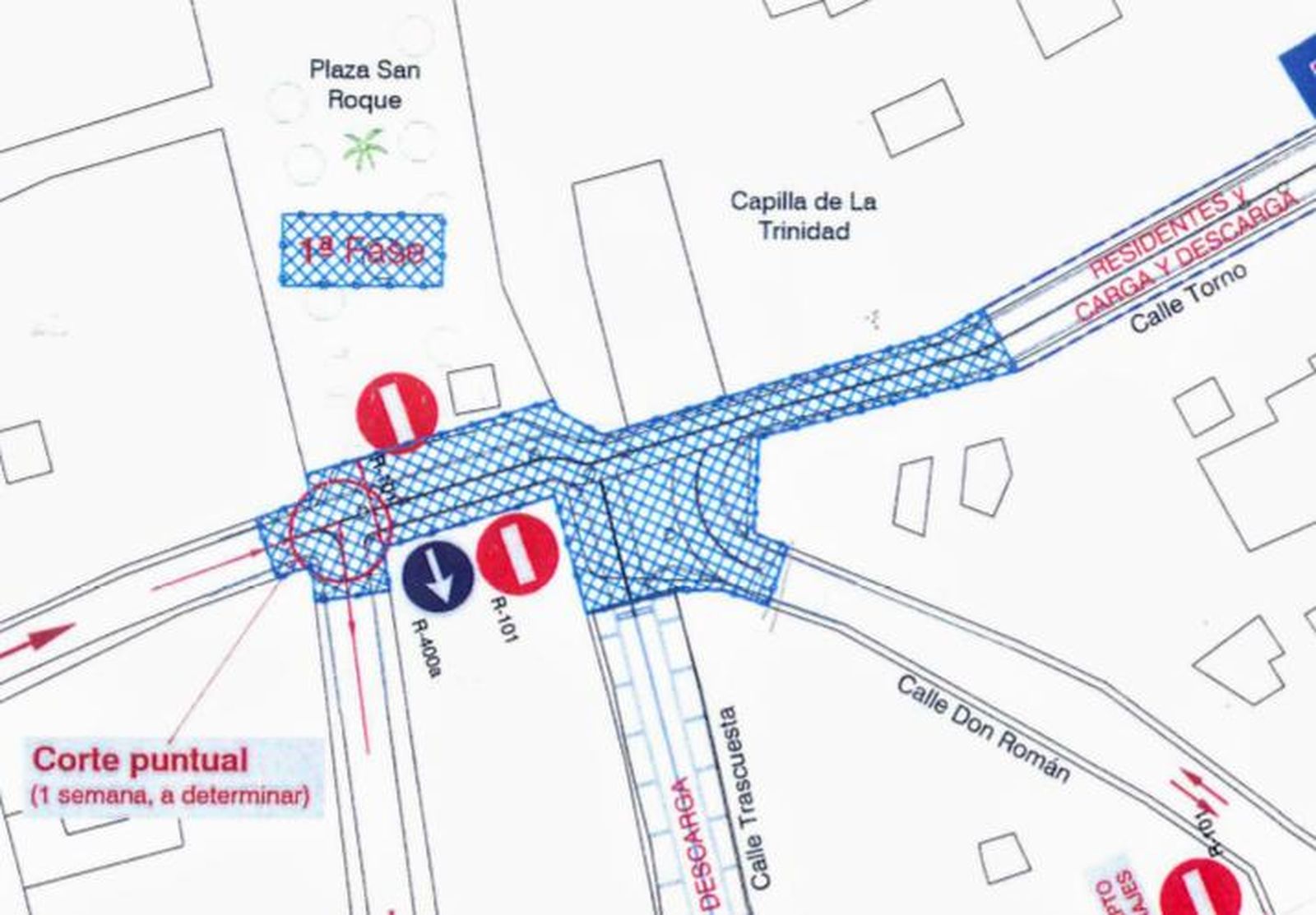 Plano municipal de la zona de actuación de la primera fase de estas obras de remodelación.