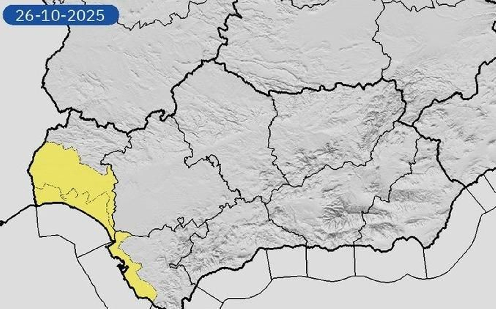 Aviso amarillo de la Aemet en la costa de Cádiz para este domingo día 26 por lluvias y tormentas
