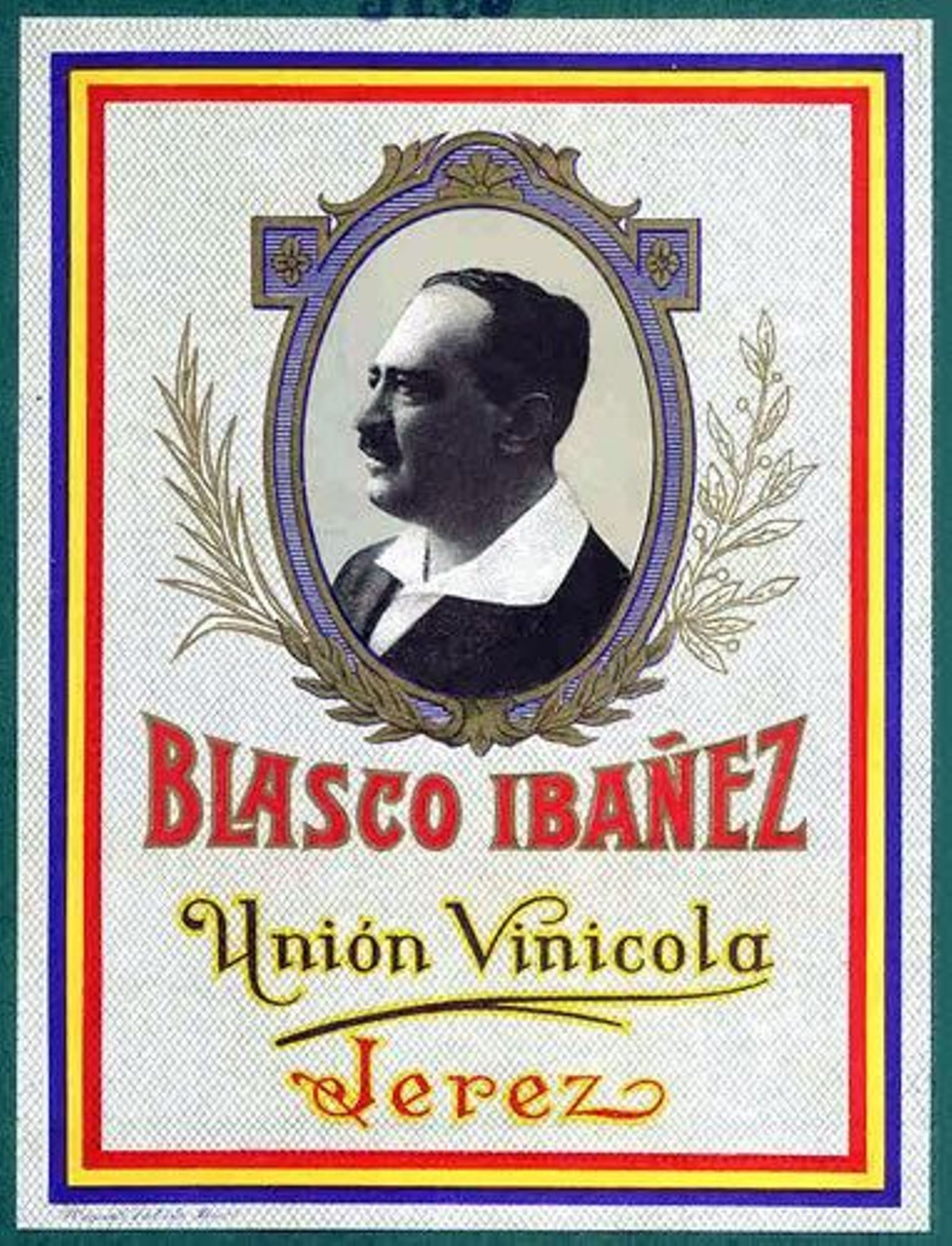 Etiqueta en homenaje a Vicente Blasco Ibáñez.
