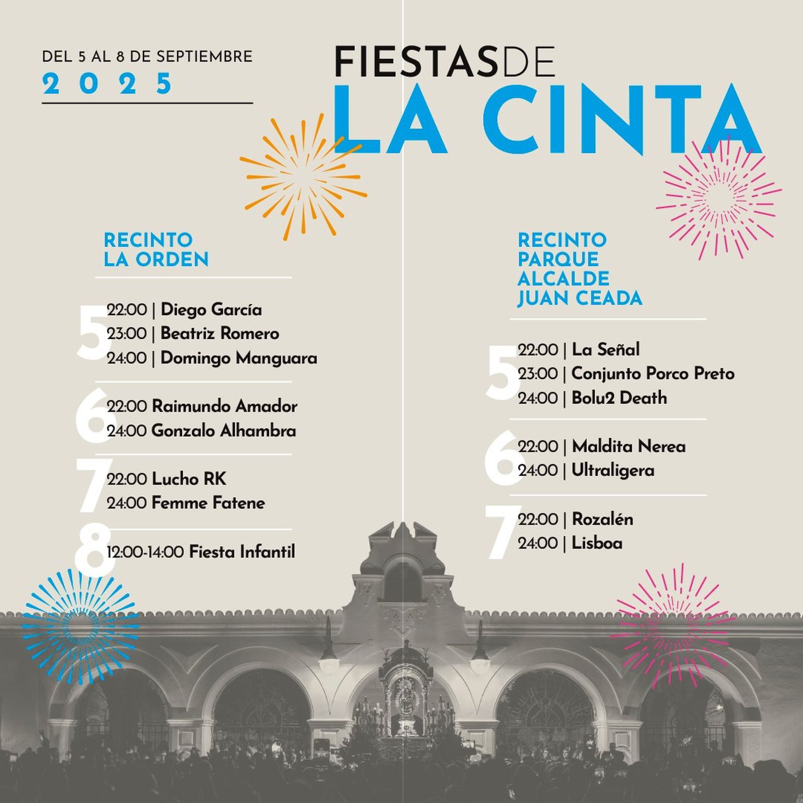 Programación musical de las Fiestas de La Cinta 2025.