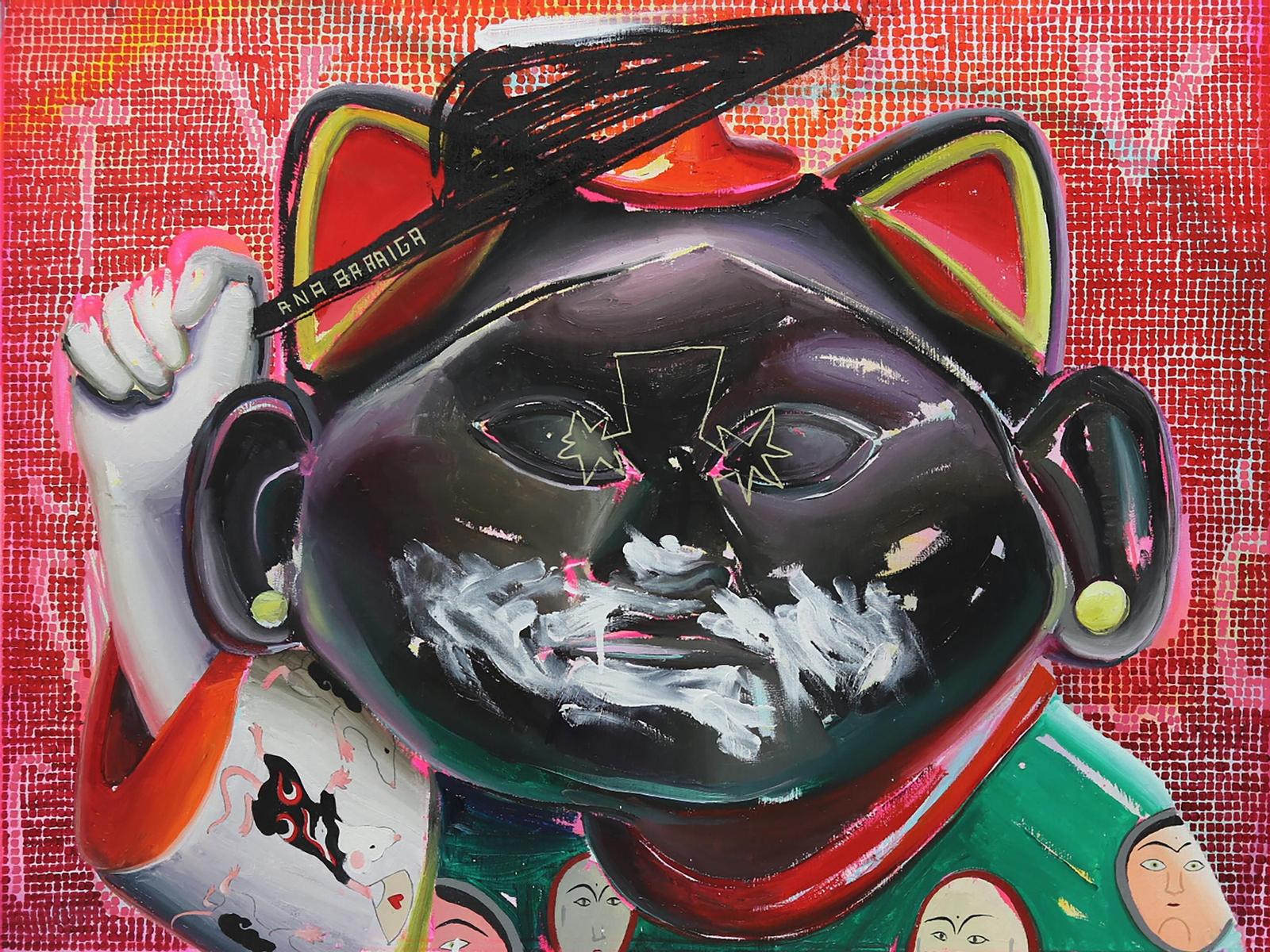 'La mejor parte'. 2025. Óleo, esmalte, rotulador y spray, 80 x 60 cm.