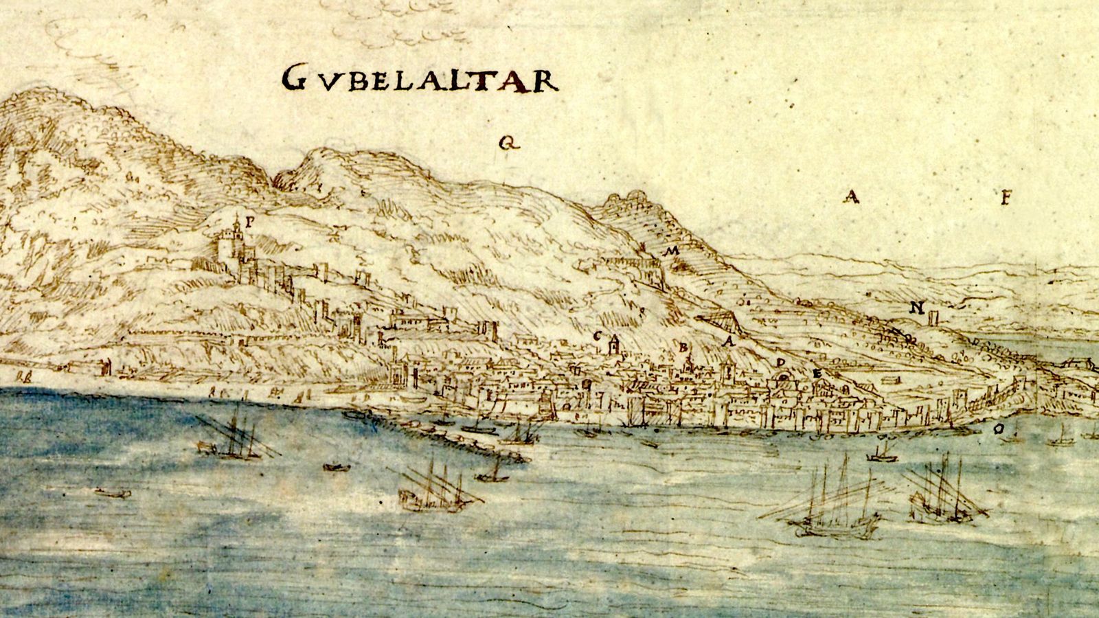 La ciudad de Gibraltar en 1567, según dibujo de Antón Van der Wingaerde.