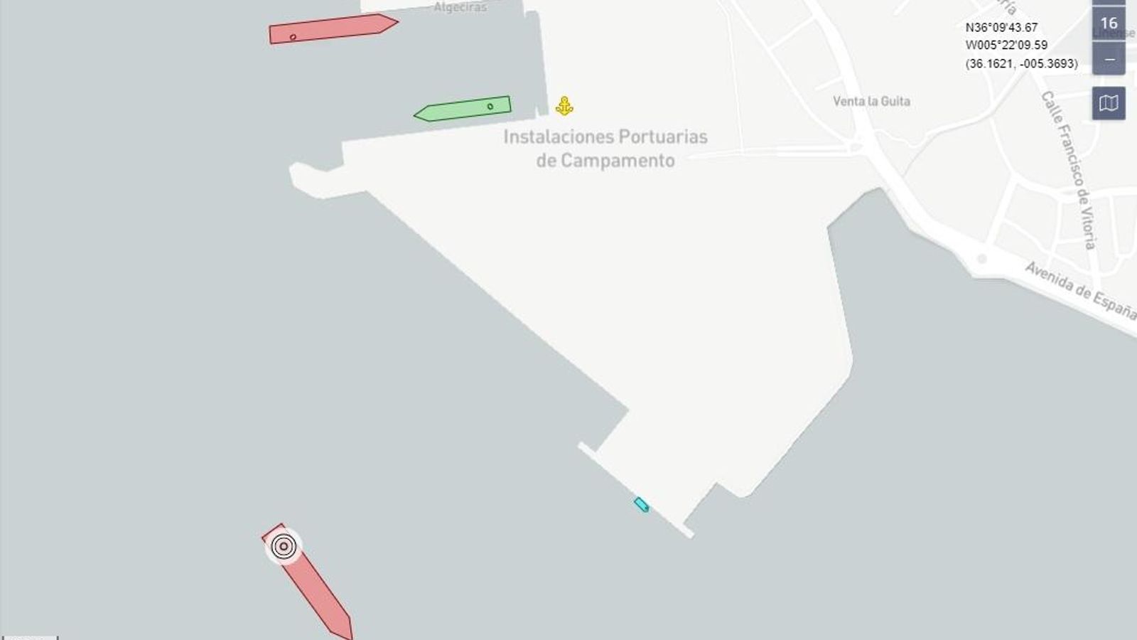Posición actual del petrolero Linda I frente a Campamento Posición actual del petrolero Linda I frente a Campamento