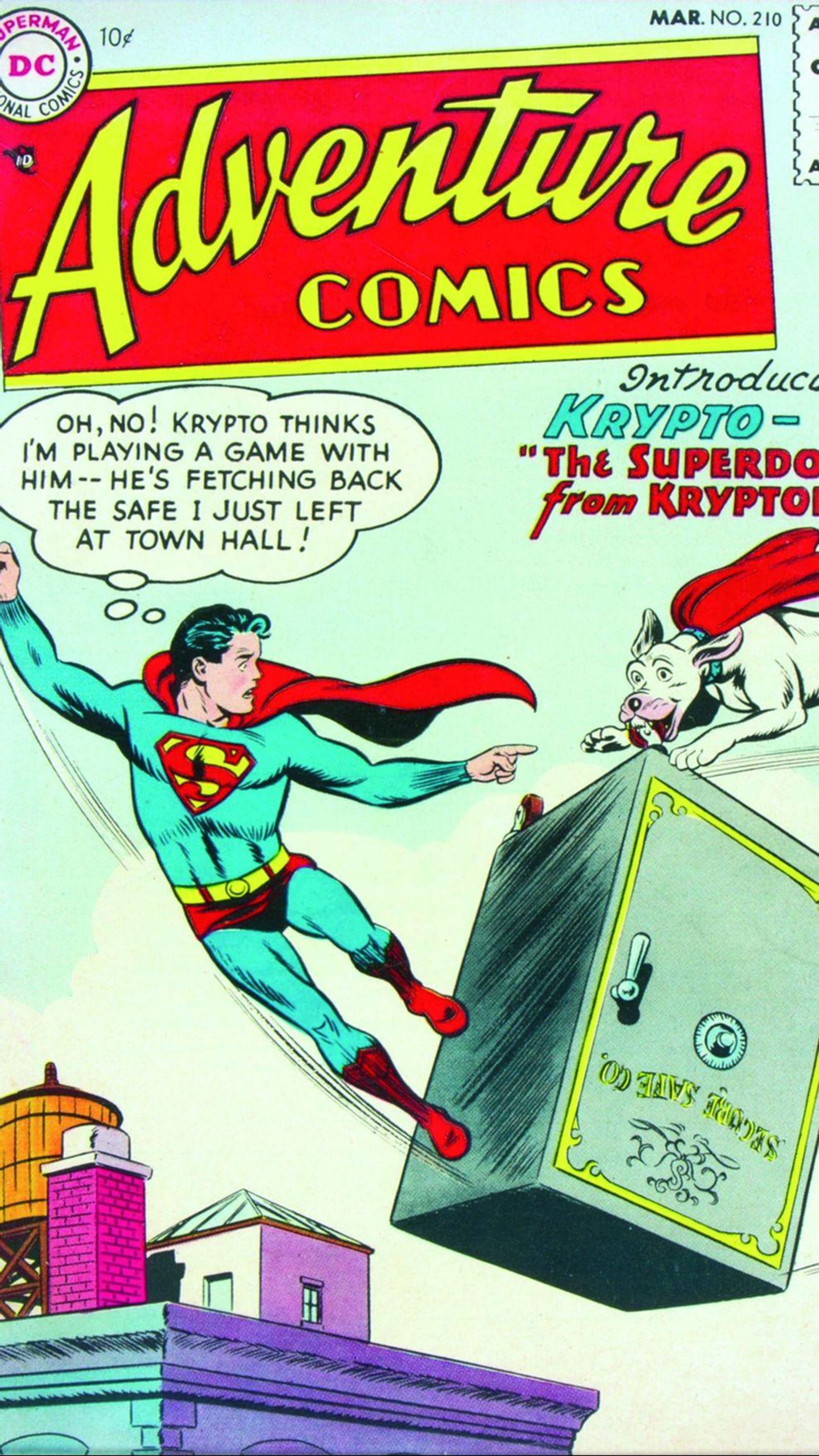 Portada de Adventure Comics nº 210, con la primera aparición de Krypto, el Súper Perro.