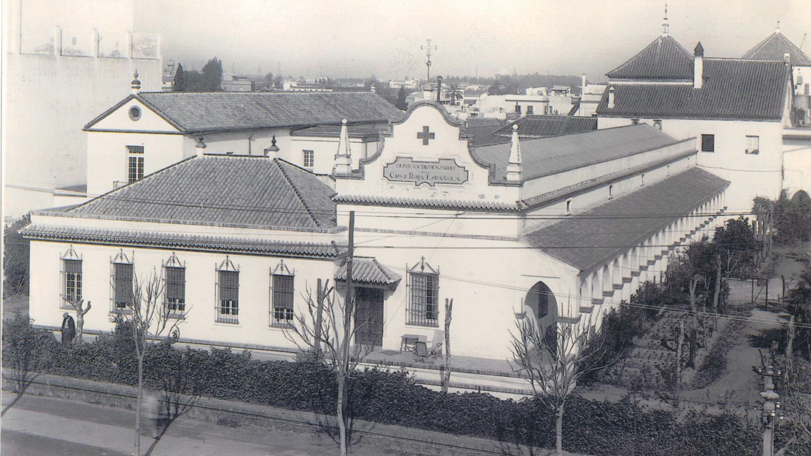 Vista aérea del hospital en sus orígenes, donde se puede observar cómo se conserva la misma imagen a día de hoy .