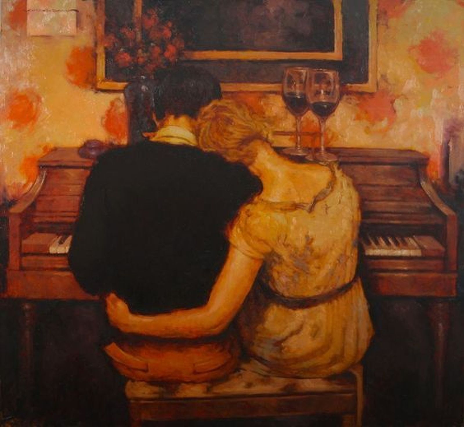 Dos enamorados al piano.