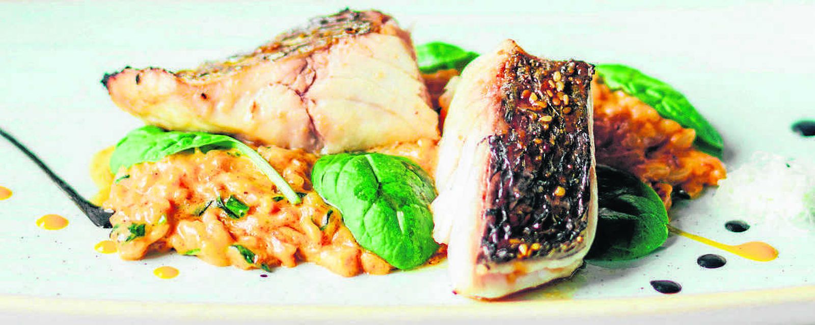 Tataki de corvina a la brasa con risotto de espinacas & queso idiazábal.