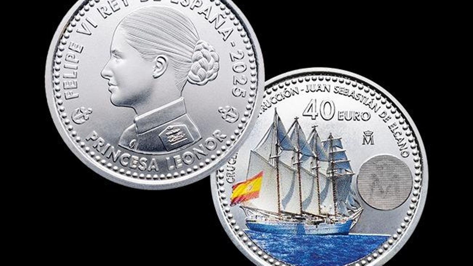 La moneda tiene una imagen de Leonor de guardiamarina y el buque escuela en el otro reverso.