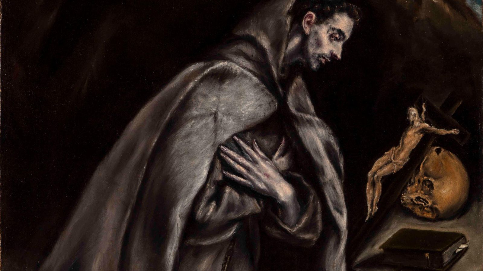 Detalle del 'greco' auténtico del Meadows, 'San Francisco arrodillado en meditación'