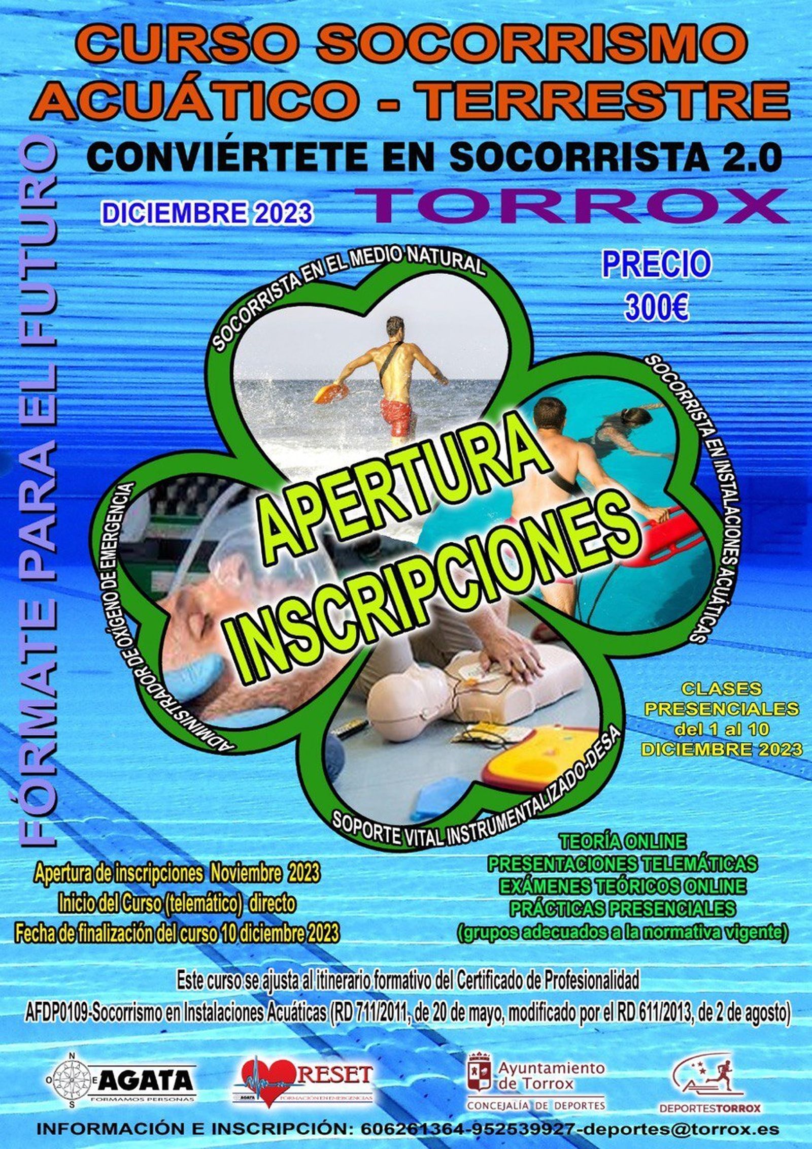 Cartel del curso de socorrismo acuático en Torrox