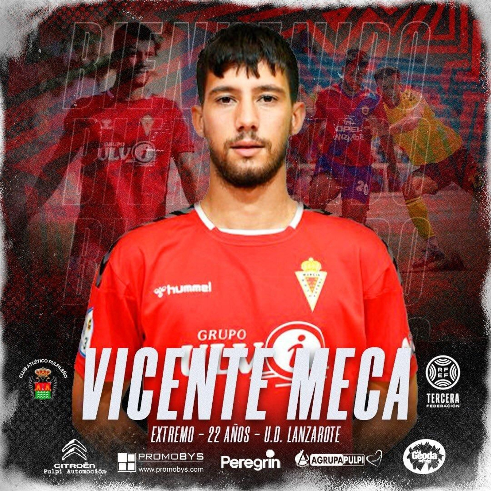 Cartel con el que el Atlético Pulpileño anunciaba la incorporación de Vicente Meca.