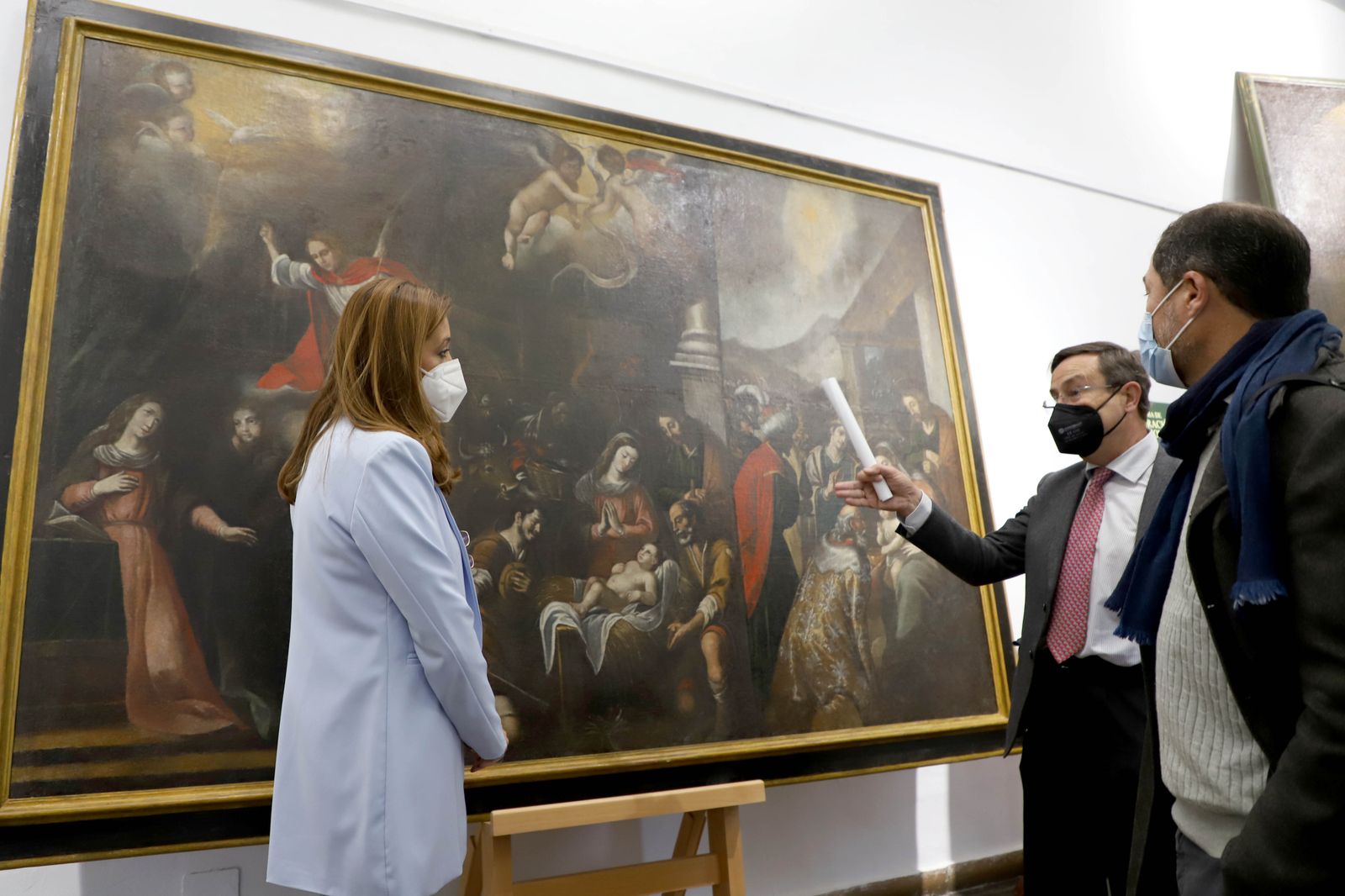 Presentación de uno de los cuadros restaurados, 'Tríptico de la Navidad', en el Palacio de la Merced de Córdoba.