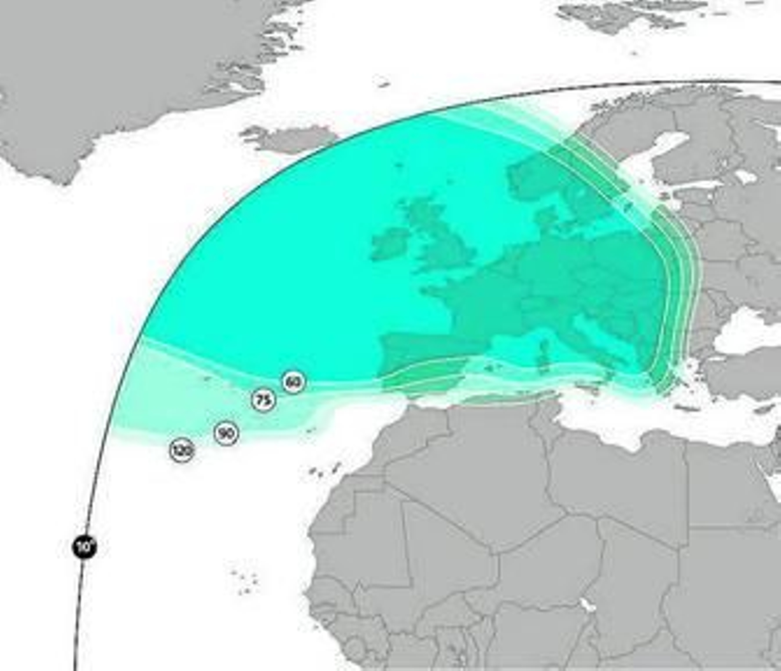 Arriba, la huella de recepción de Astra 1N. Abajo, la del Astra 2F