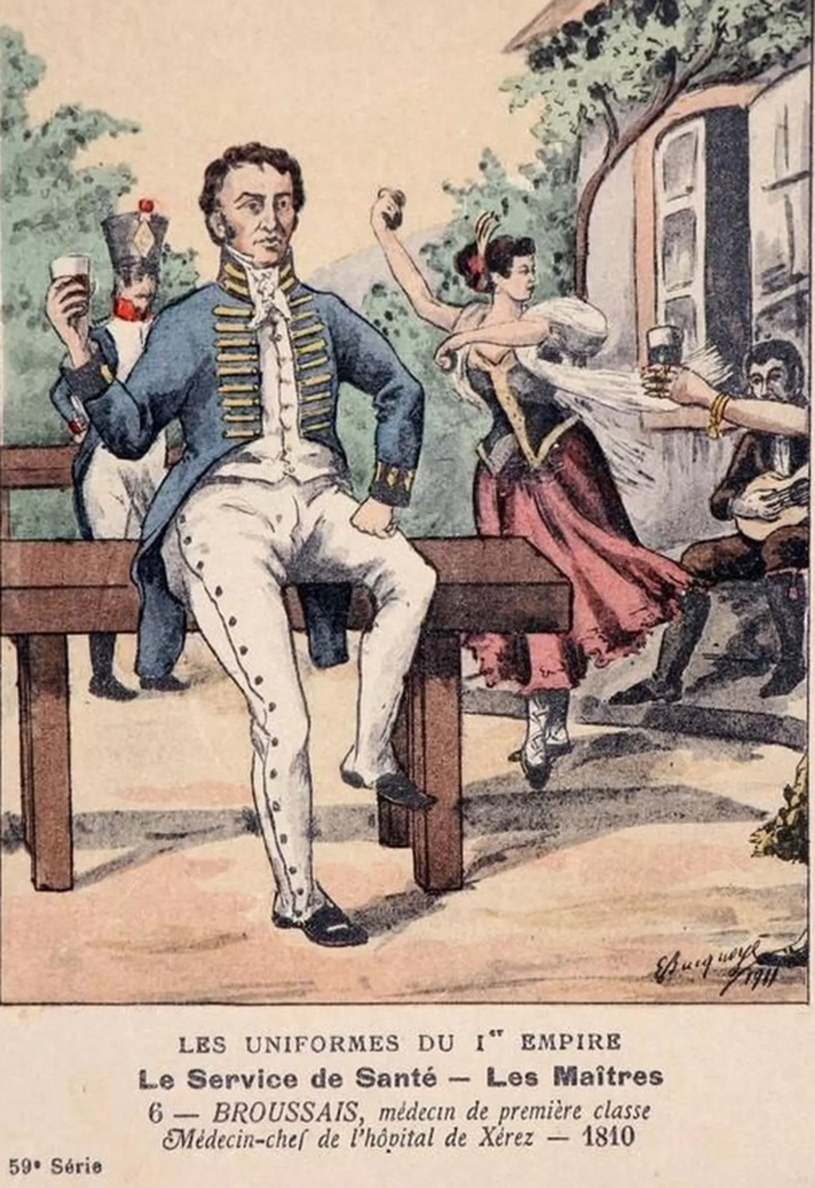 El médico François-Joseph-Victor Broussais divirtiéndose en Jerez, 1810.