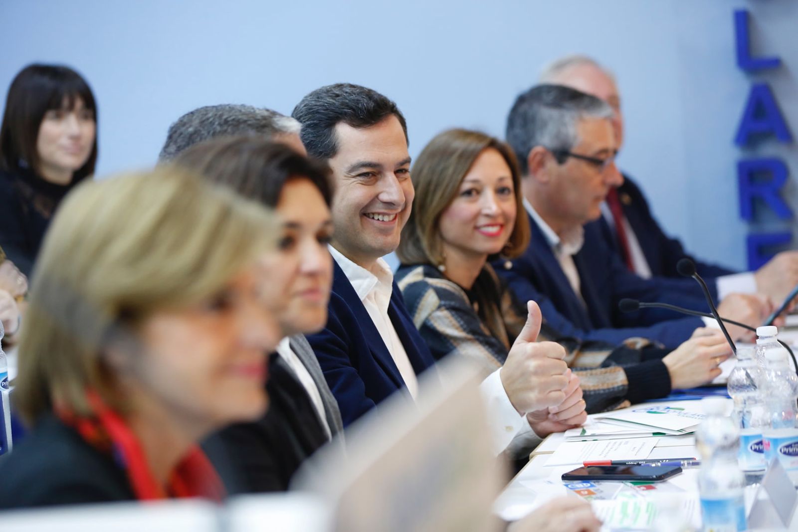 Juanma Moreno, durante la reunión de la Junta Directiva del PP-A en Málaga.