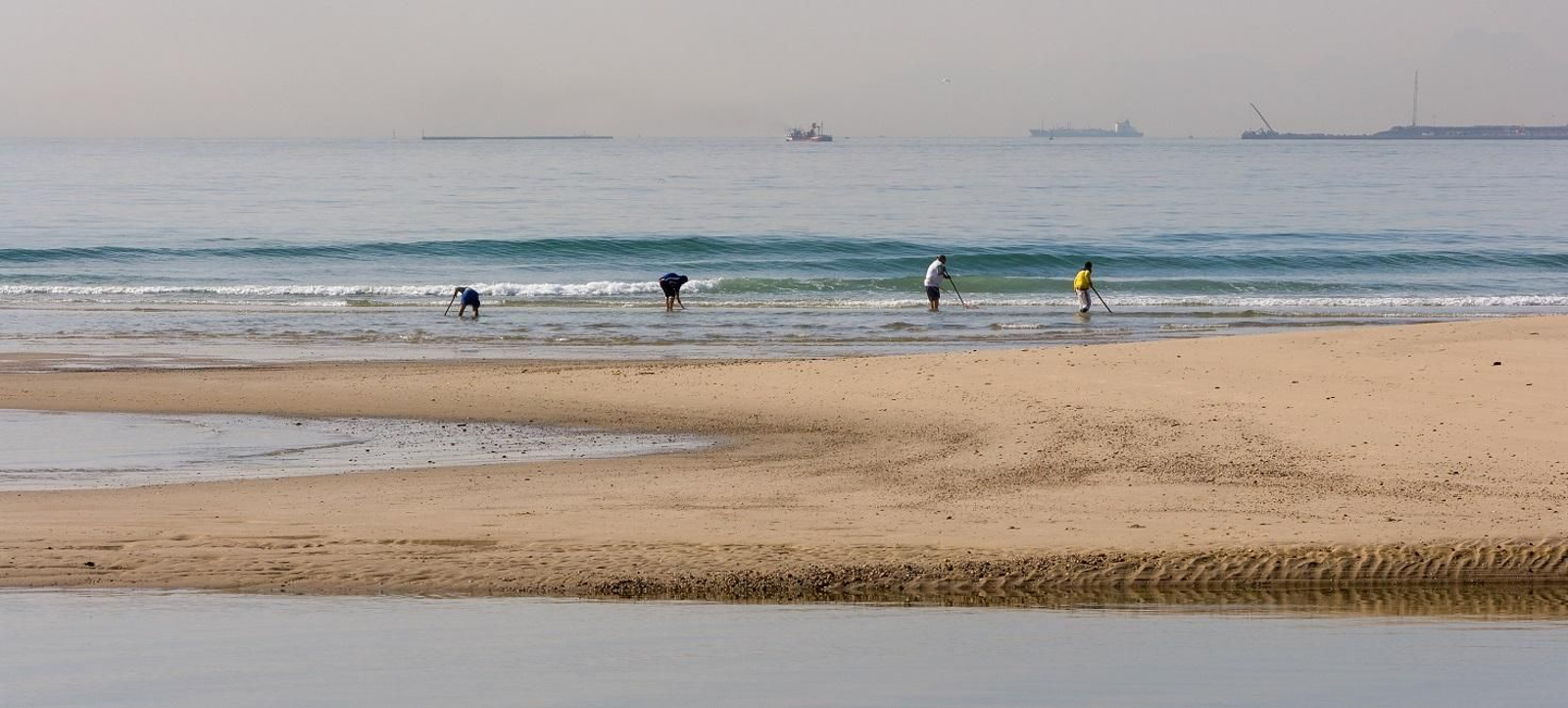 Varias personas mariscando en la orilla de la playa, en una imagen de archivo.