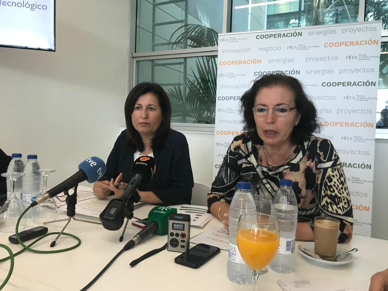 Trini Cabeo y Gracia Fernández, en el PITA, esta mañana