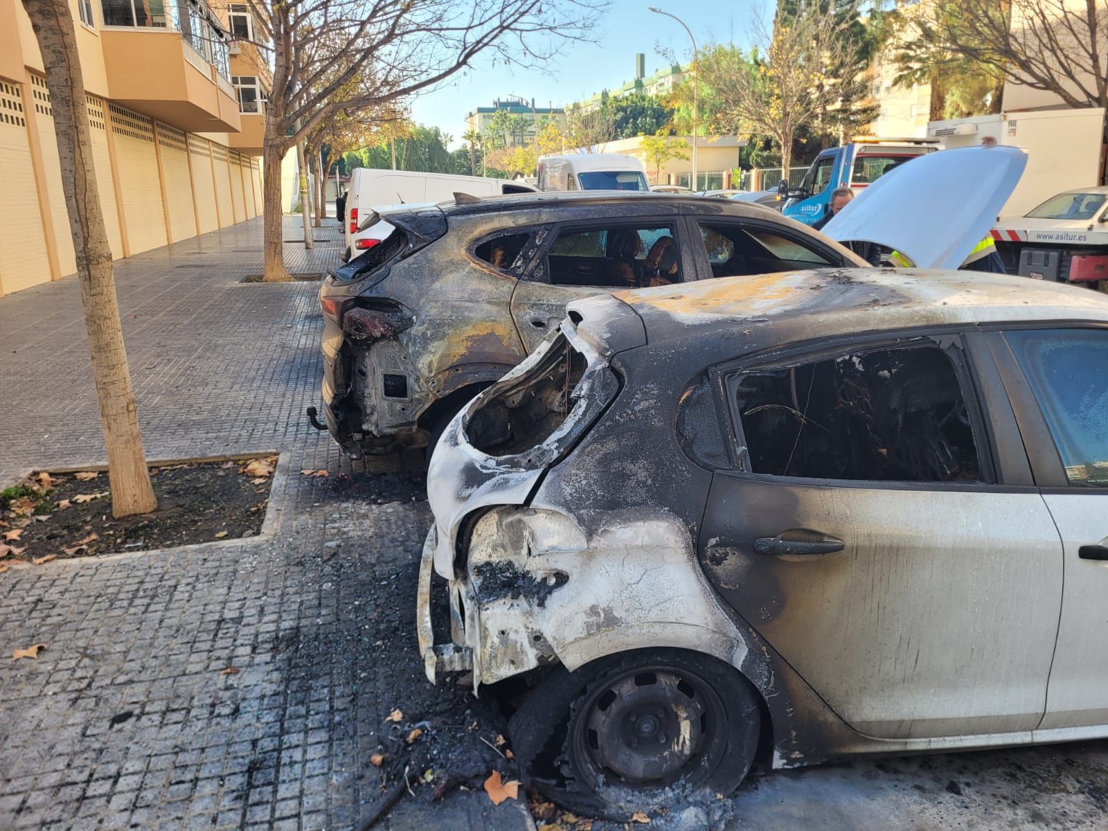 Dos de los vehículos incendiados en Málaga