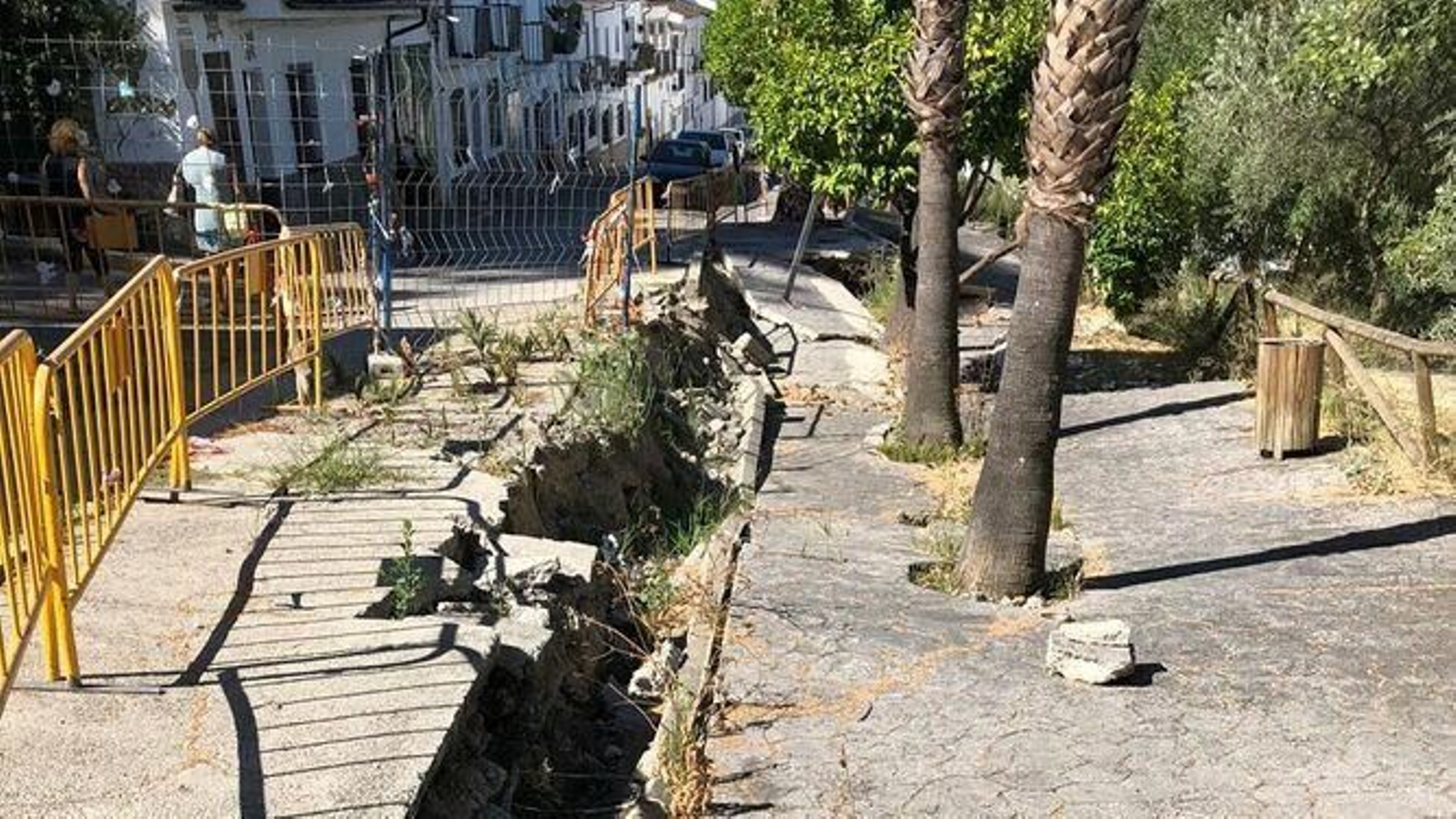 Una de las calles de El Bosque afectada por corrimientos del terreno y cerrada al tráfico.