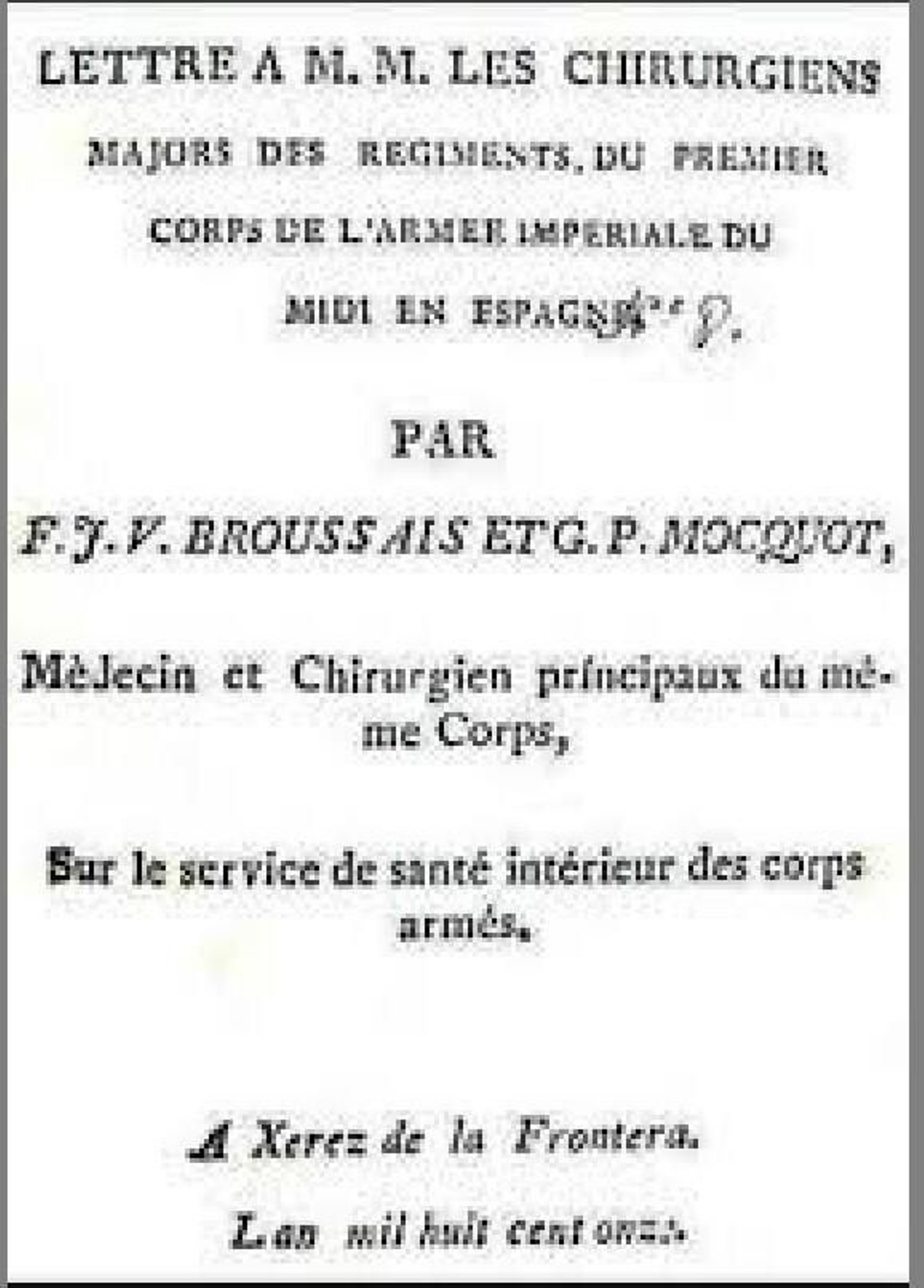 Opúsculo publicado en Jerez por Broussais en 1811.