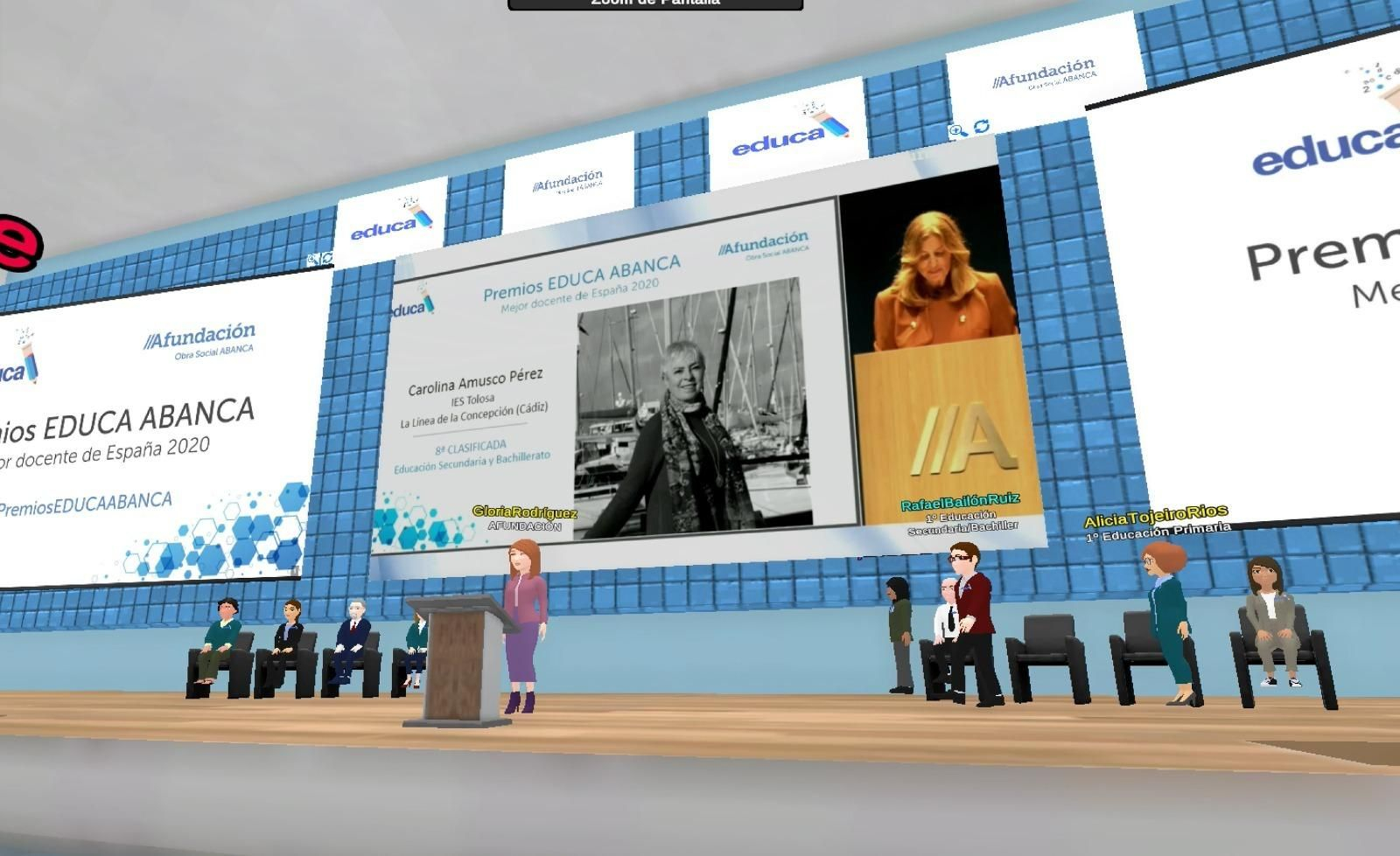 Un momento de la gala telemática, con Carolina Amusco en la pantalla