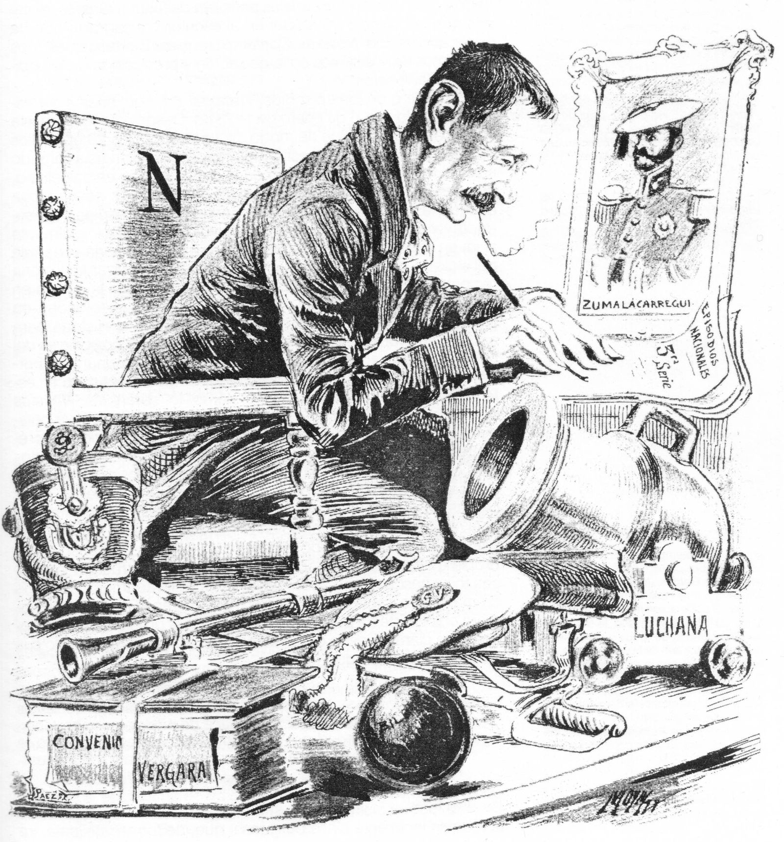 Galdós en una caricatura de Madrid Cómico (1899)