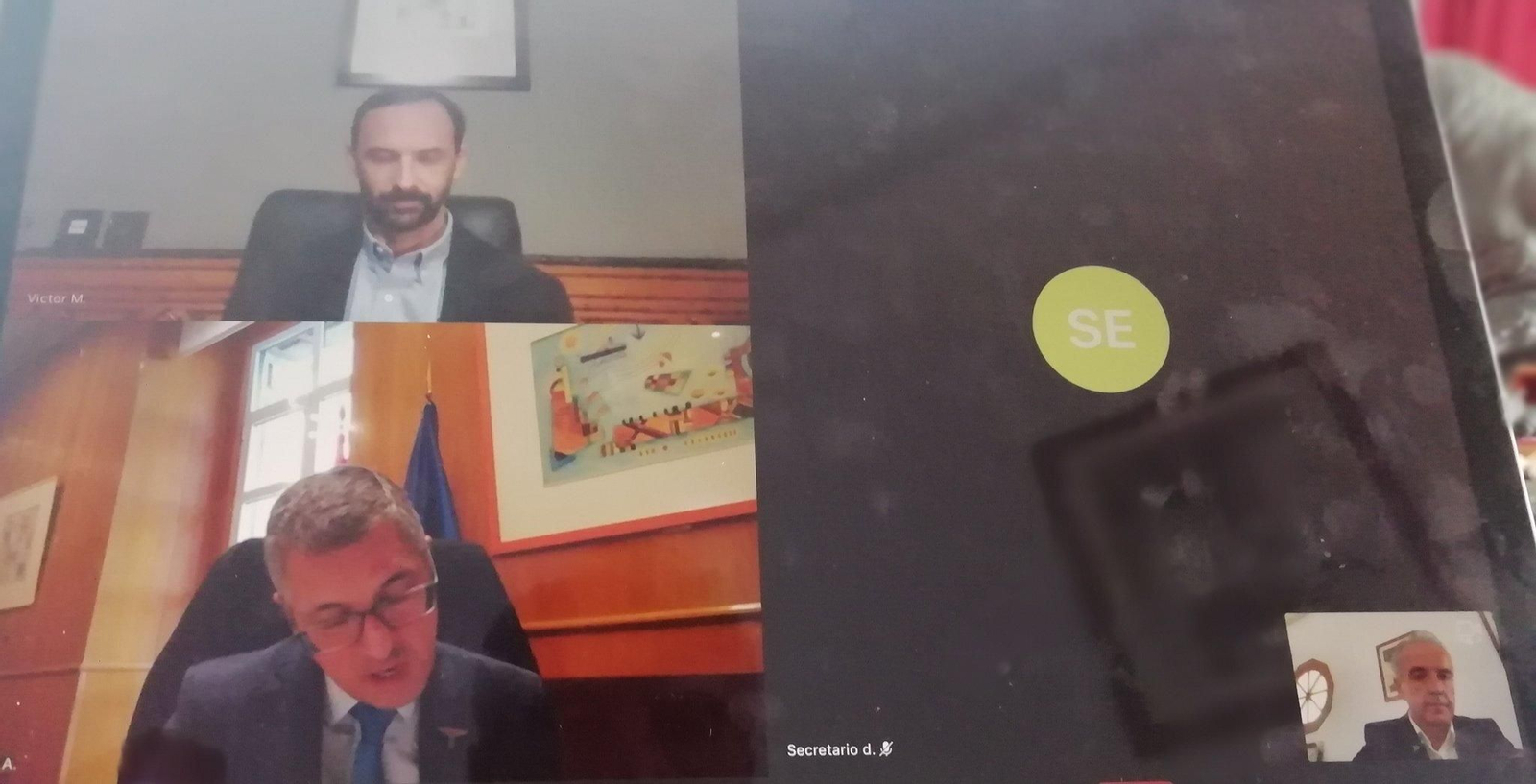 Un momento de la reunión telemática del alcalde de Sanlúcar con el secretario de Estado de Medio Ambiente.