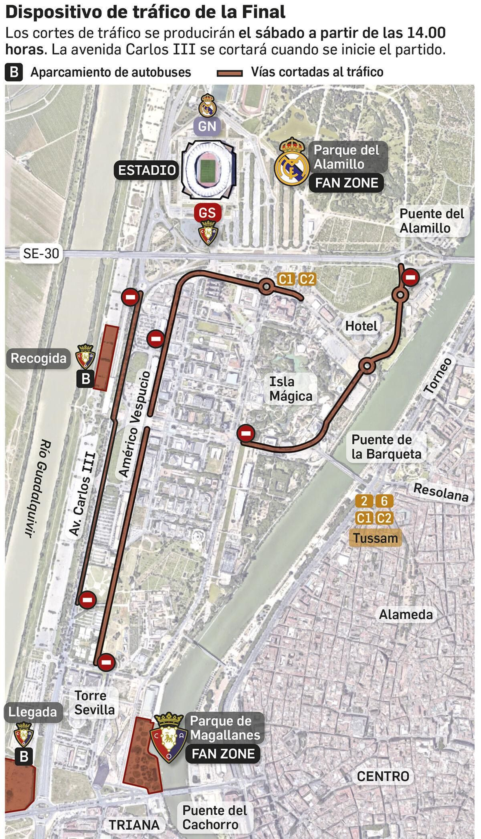 Dispositivo de tráfico para la final de la Copa del Rey en Sevilla