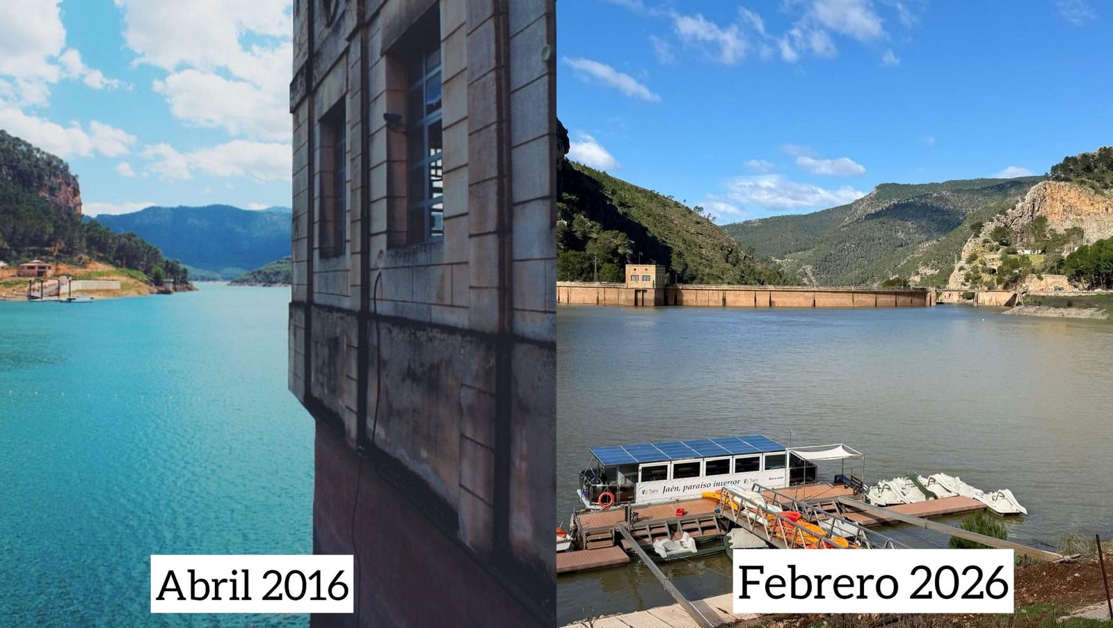 Embalse del Tranco en 2016 y embalse del tranco actualmente.