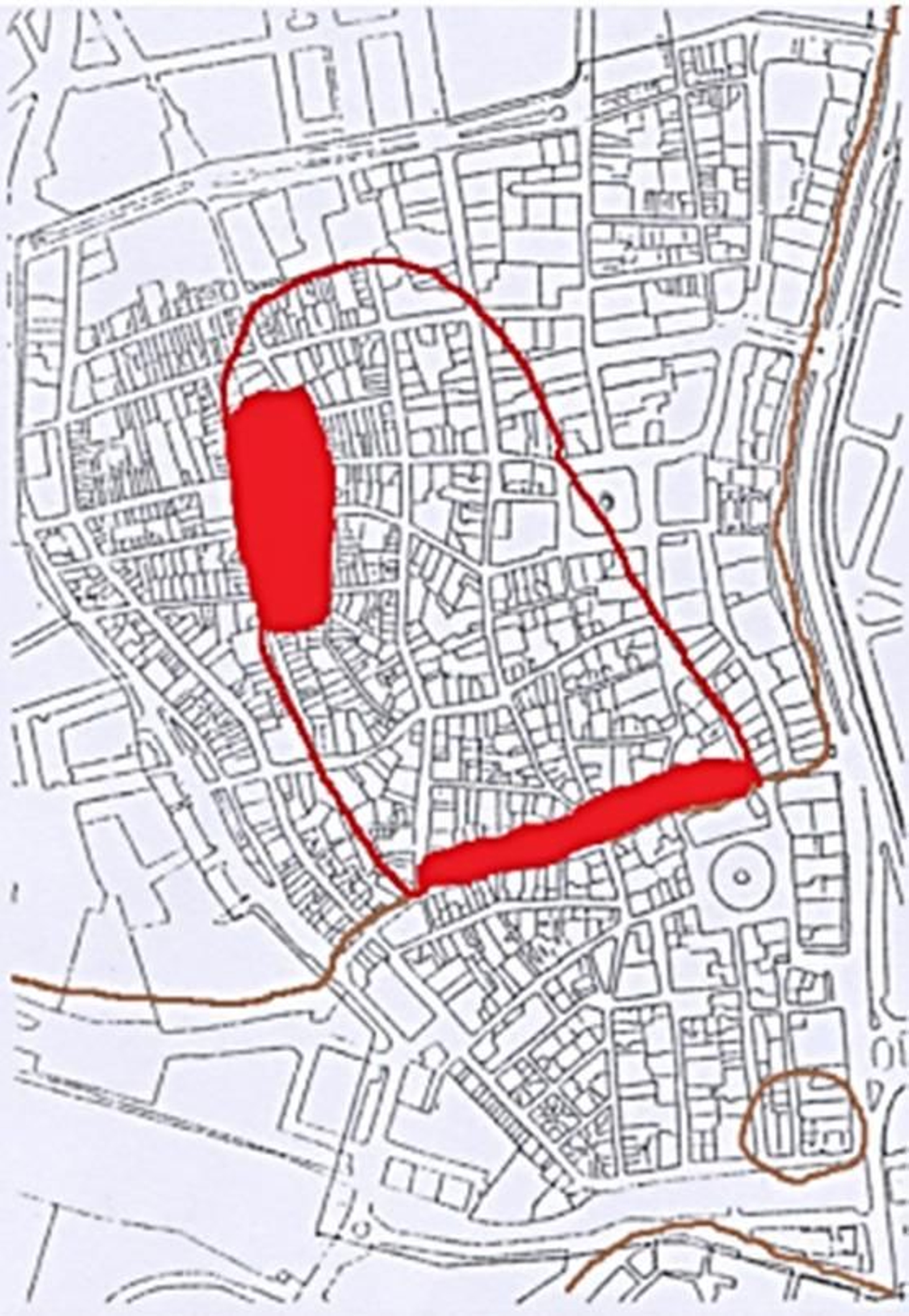 Croquis de la Algeciras del siglo VIII no necesariamente unidas por el recinto que se sugiere en el plano.